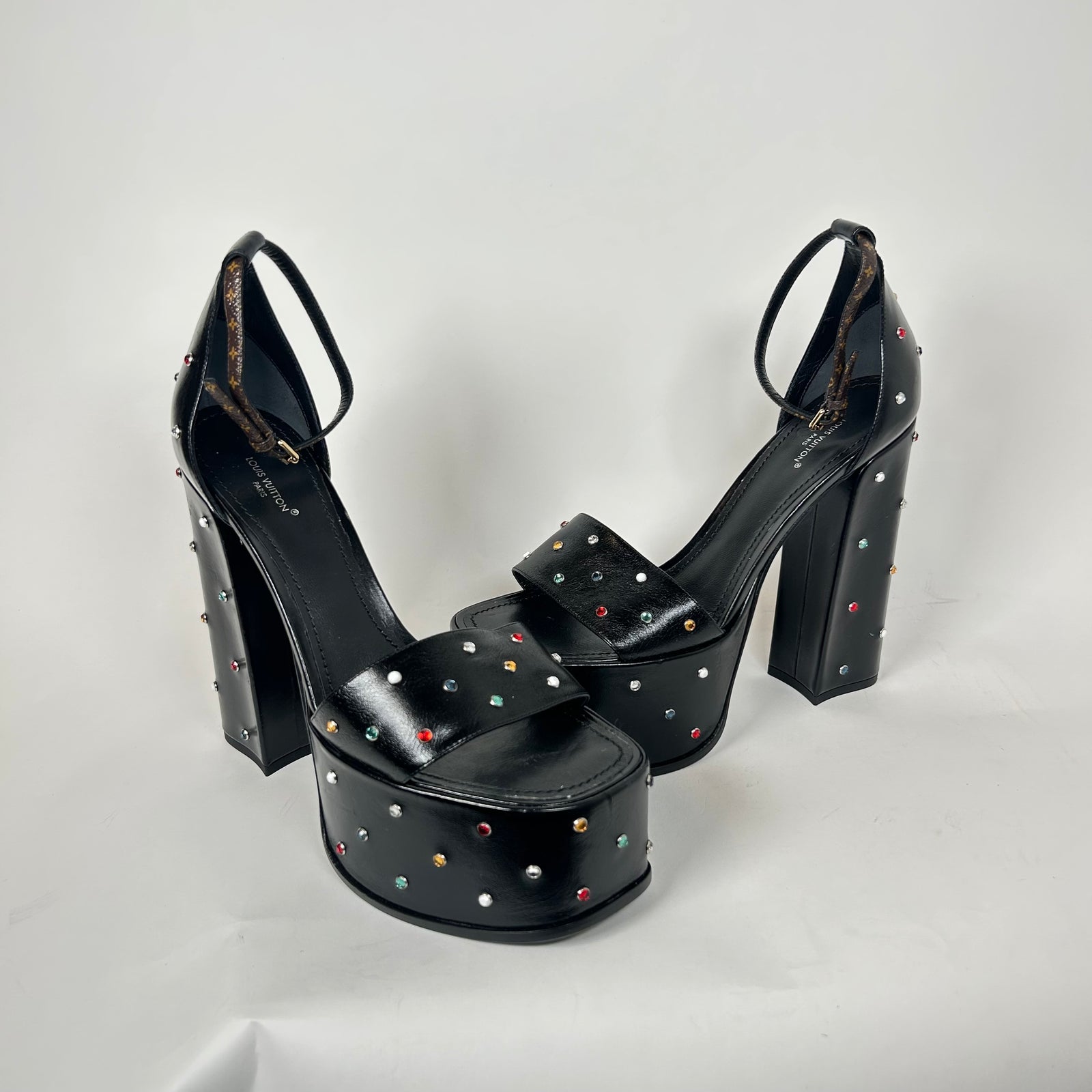 Louis Vuitton Black Leather Monogram Platform Heels Size 41