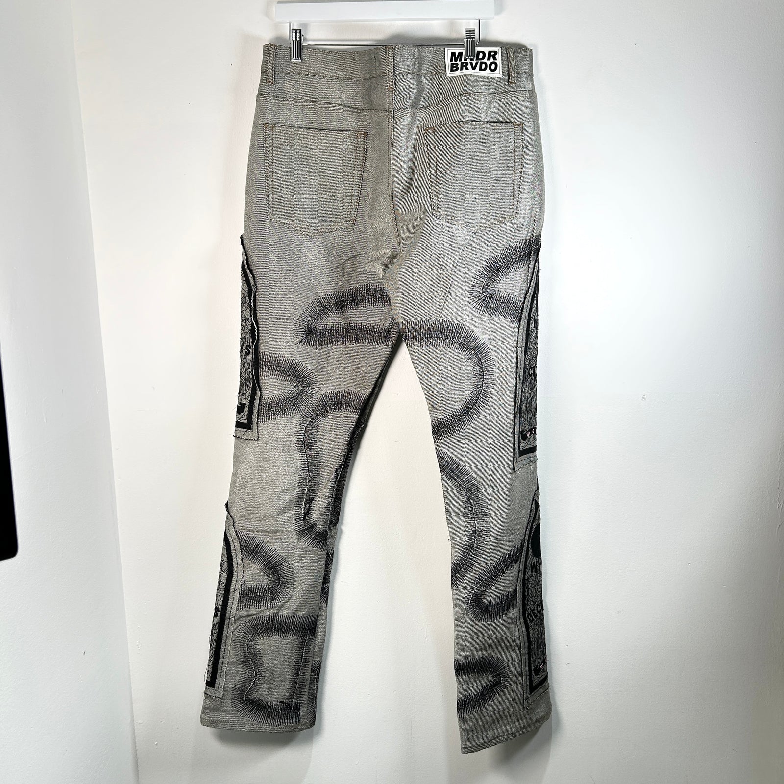 Who Decides War Metallic Silver Stained Glasses Jeans Size 36