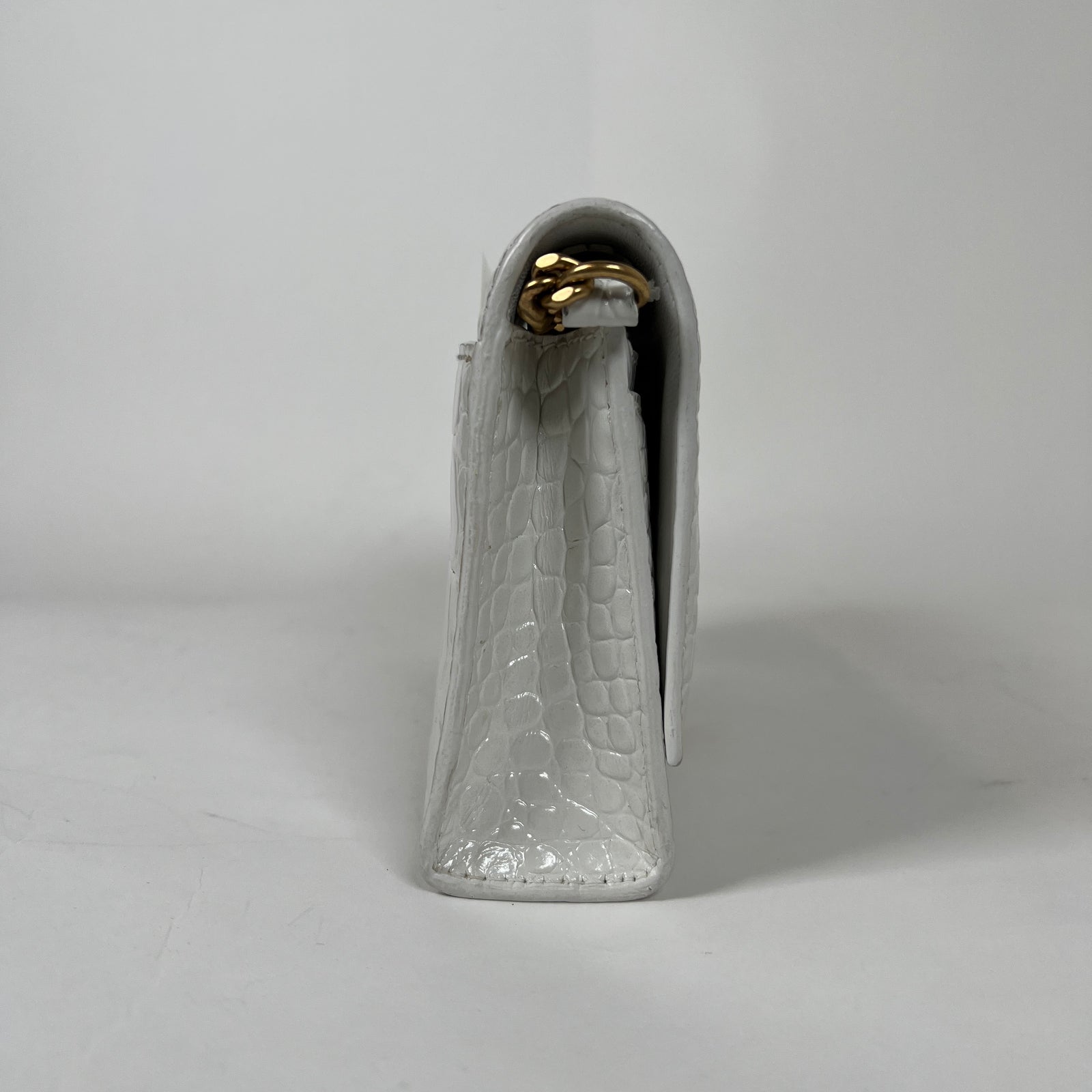 Balenciaga White XS Hourglass Croc Embossed Leather Bag