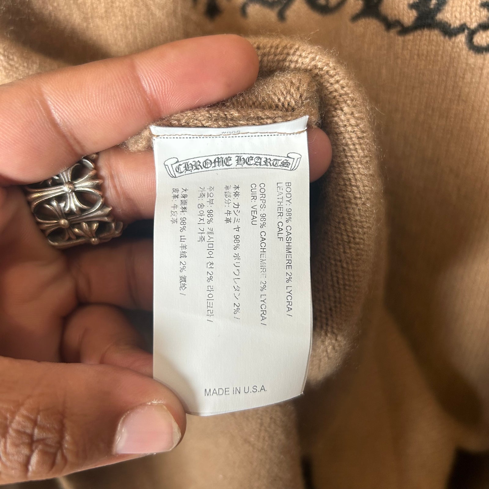Chrome Hearts Brown Triple Cross Patch Cashmere Sweater Size M
