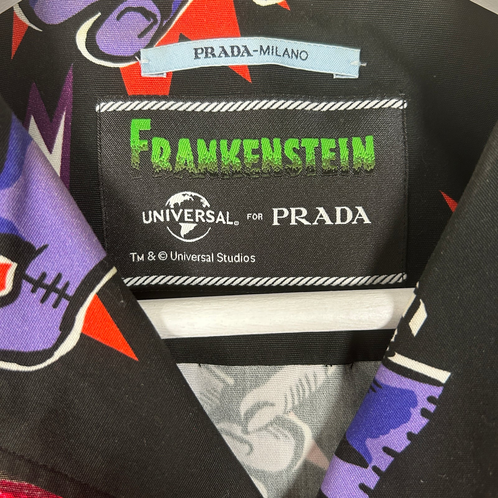 Prada Frankenstien Electric Hearts Camp Shirt Size S