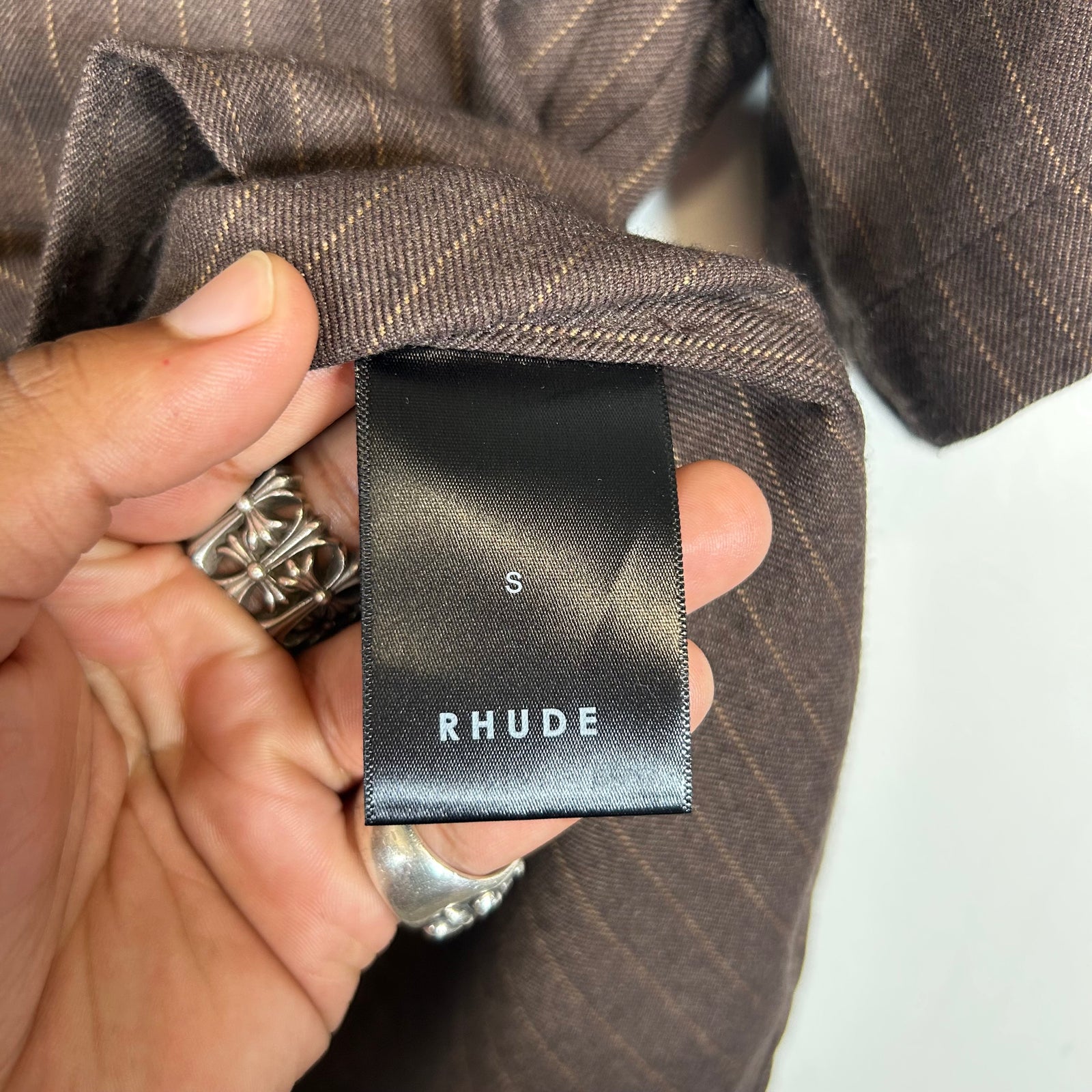 Rhude Brown Twill Stripe Mechanic Shirt Size S