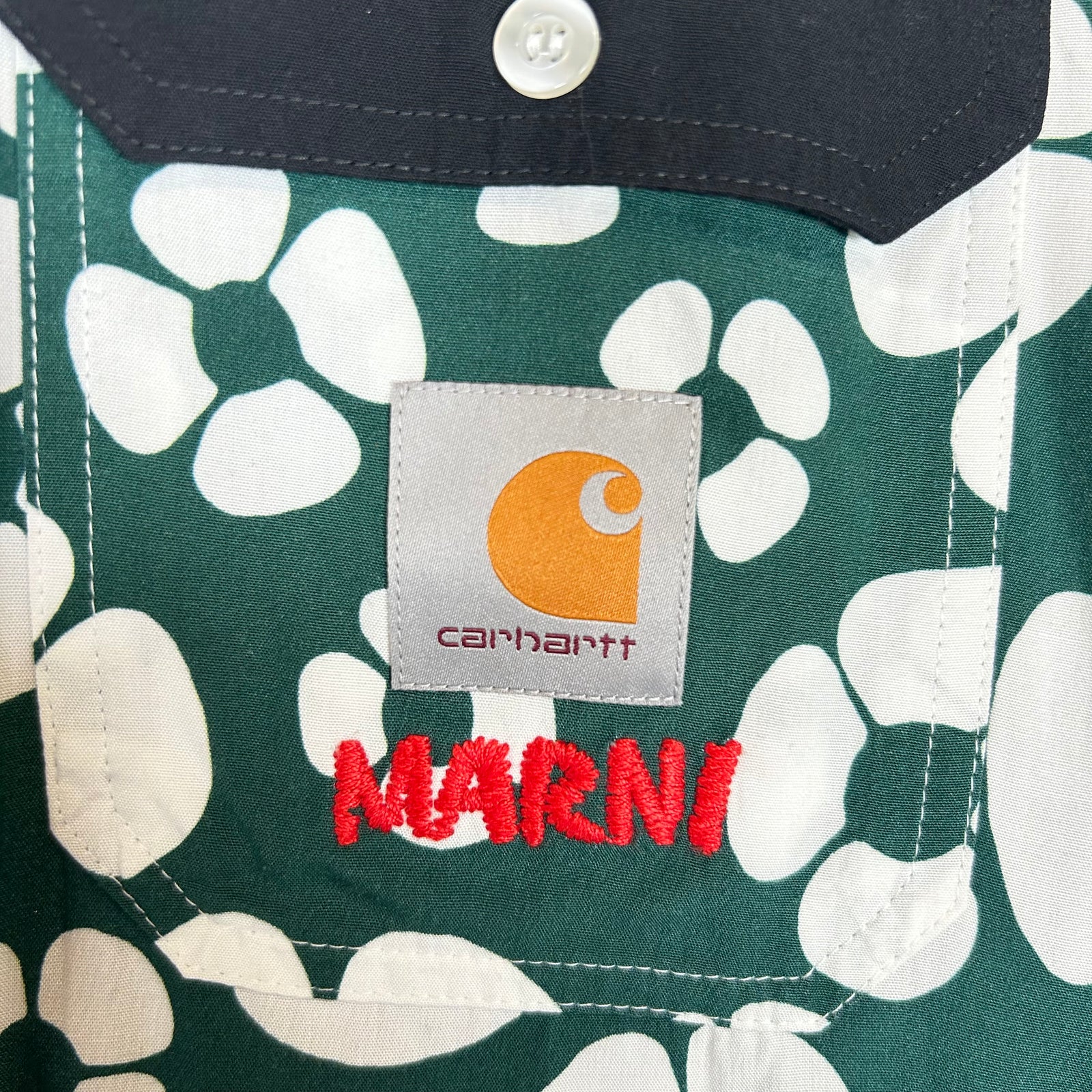 Marni x Carhartt WIP Green Poplin Floral Button-Up Shirt Size S