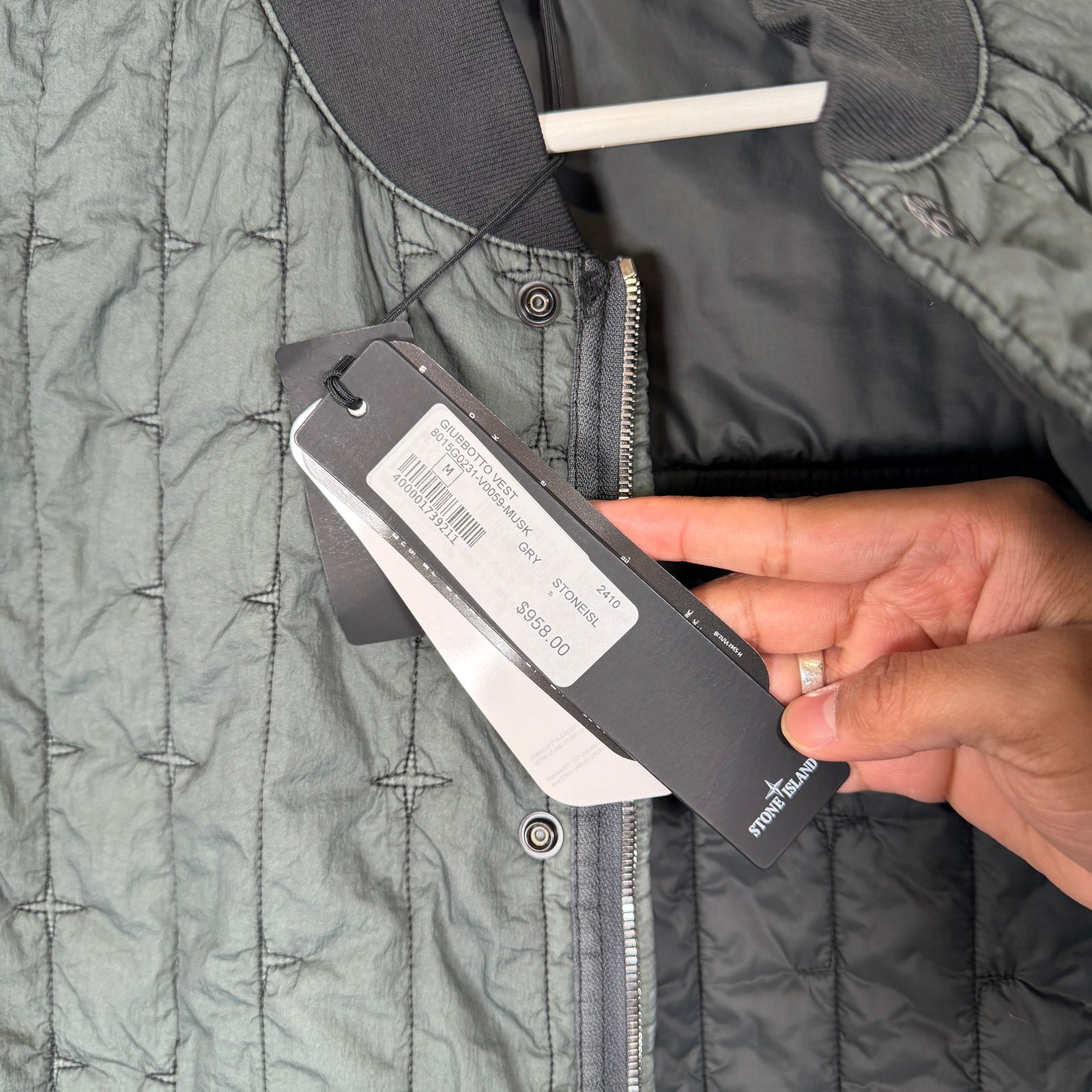 Stone Island Grey Quilted Nylon Stella Vest Size M