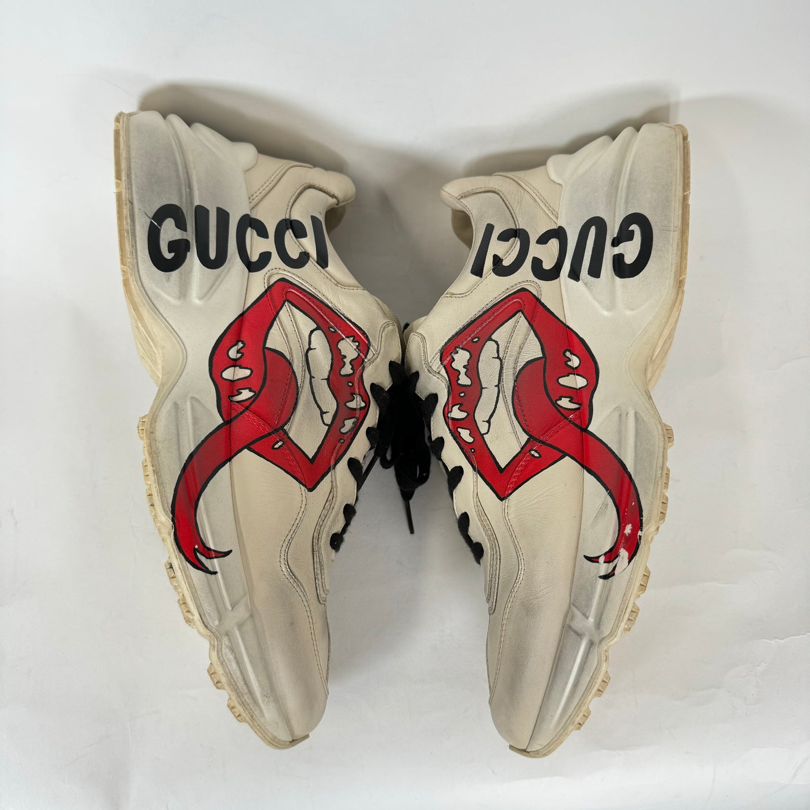 Gucci Beige Mouth Print Rhyton Sneakers Size 9