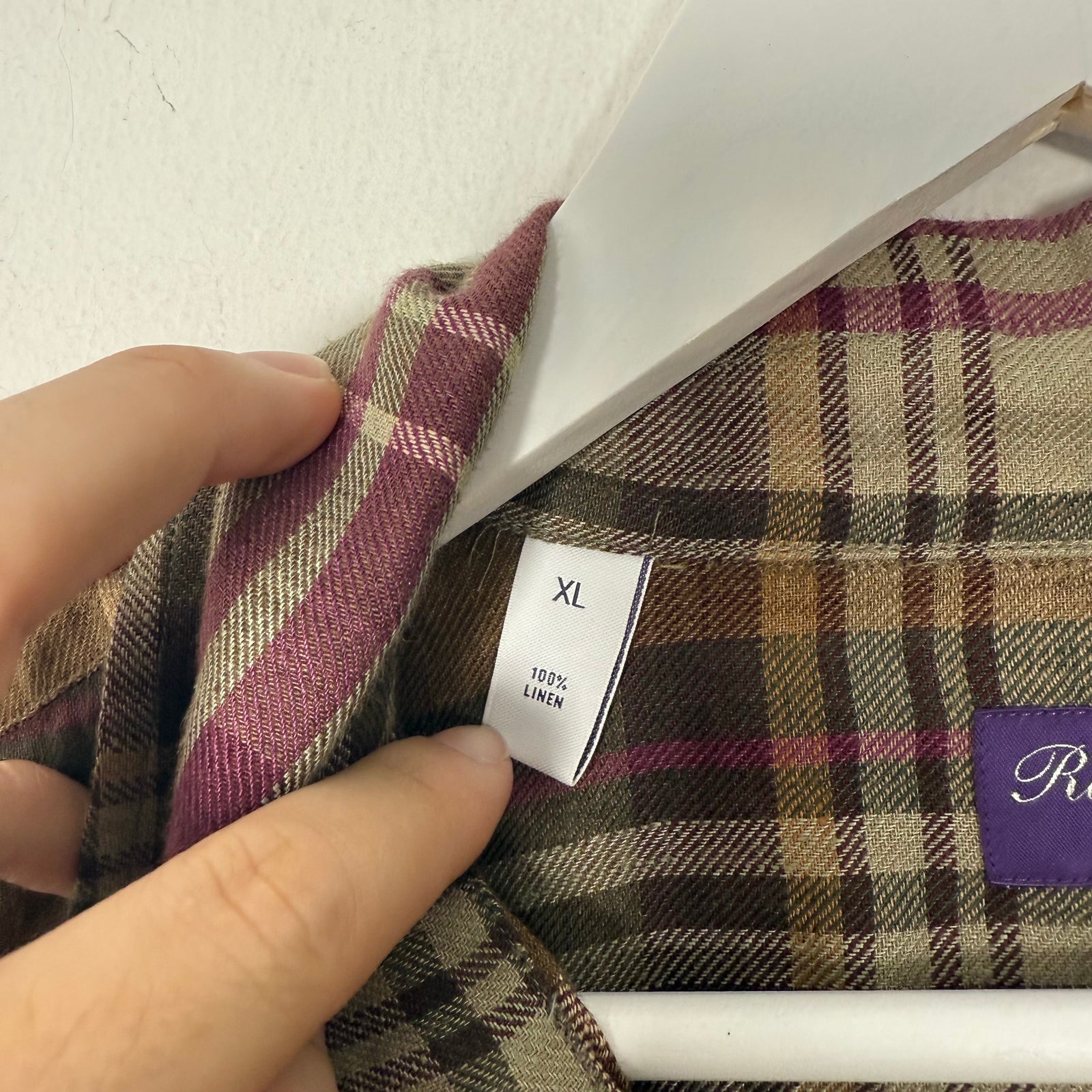 Ralph Lauren Purple Label Linen Plaid Shirt Size XL
