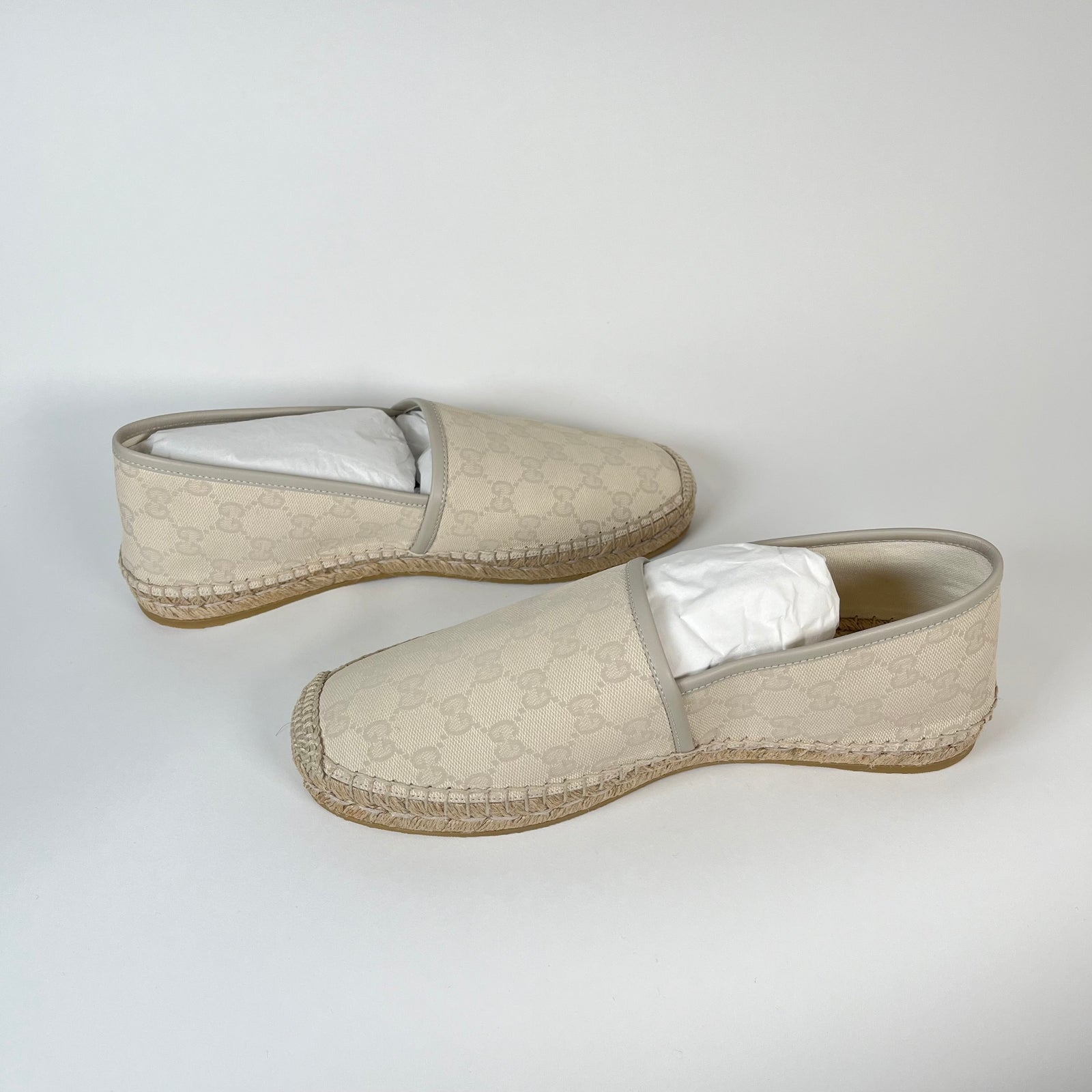 Gucci Bone White GG Monogram Canvas Espadrilles Size 8.5