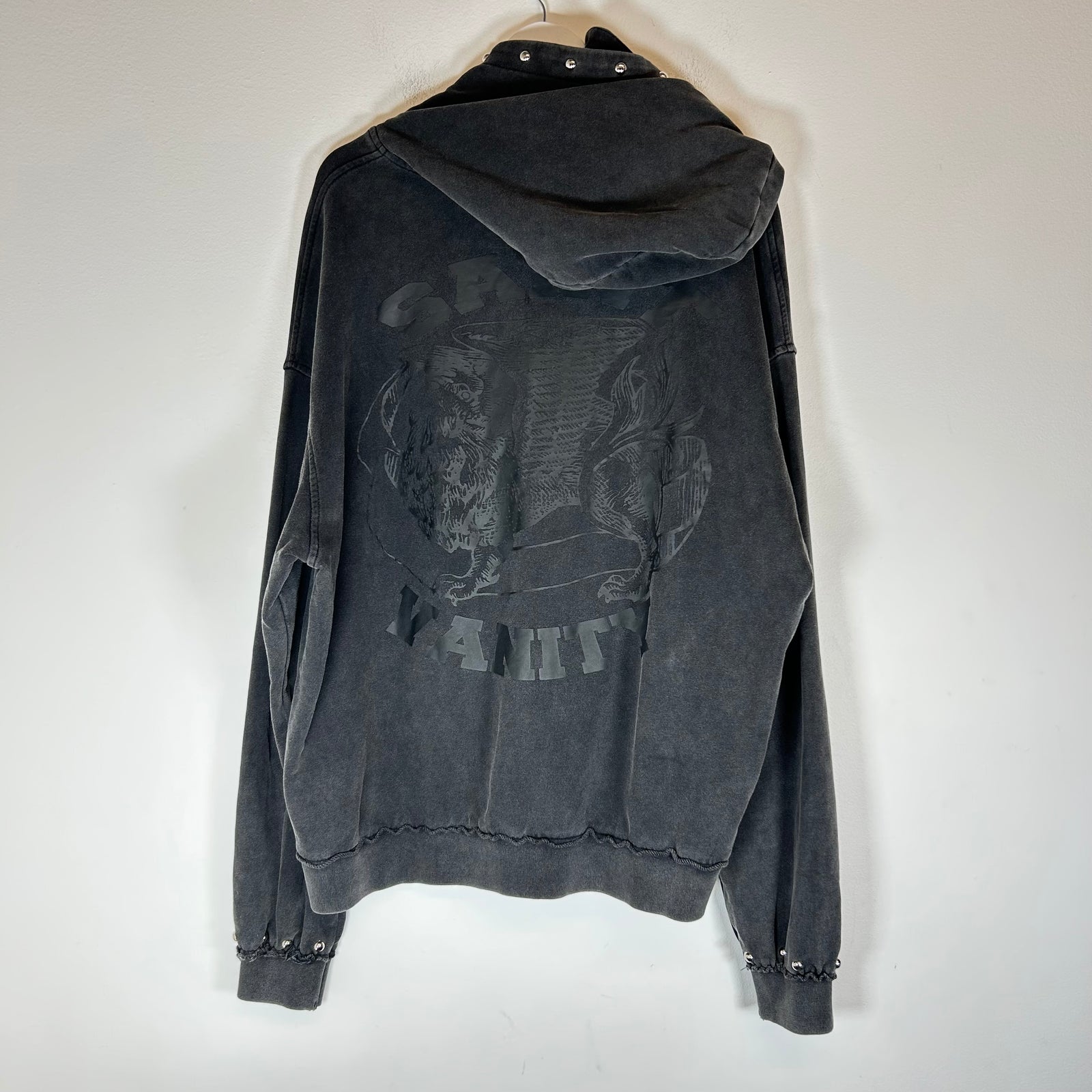 Saint Vanity Dark Grey Terry Studded Zip-Up Hoodie Size XL