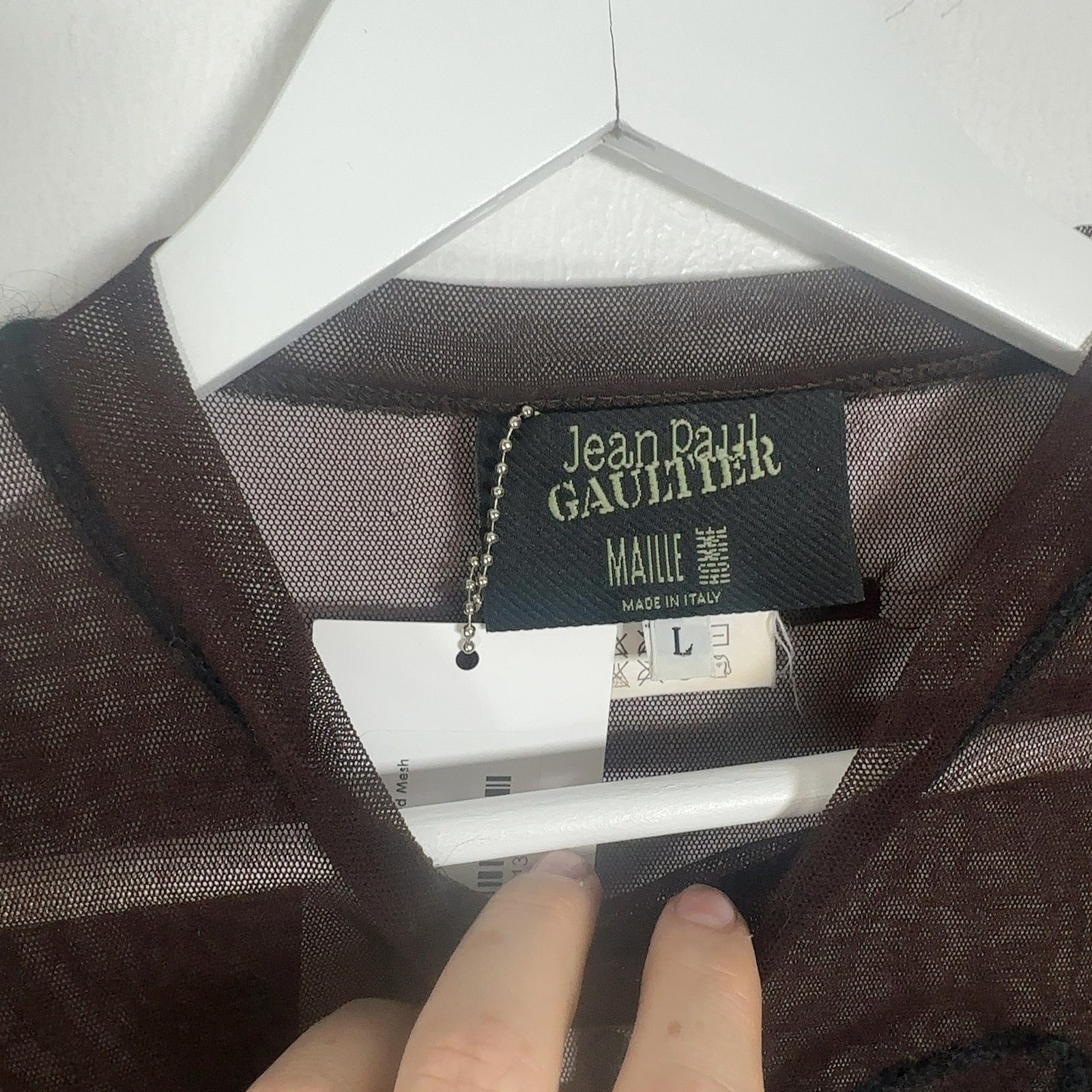Jean Paul Gaultier Logo Striped Mesh Longsleeve Size L