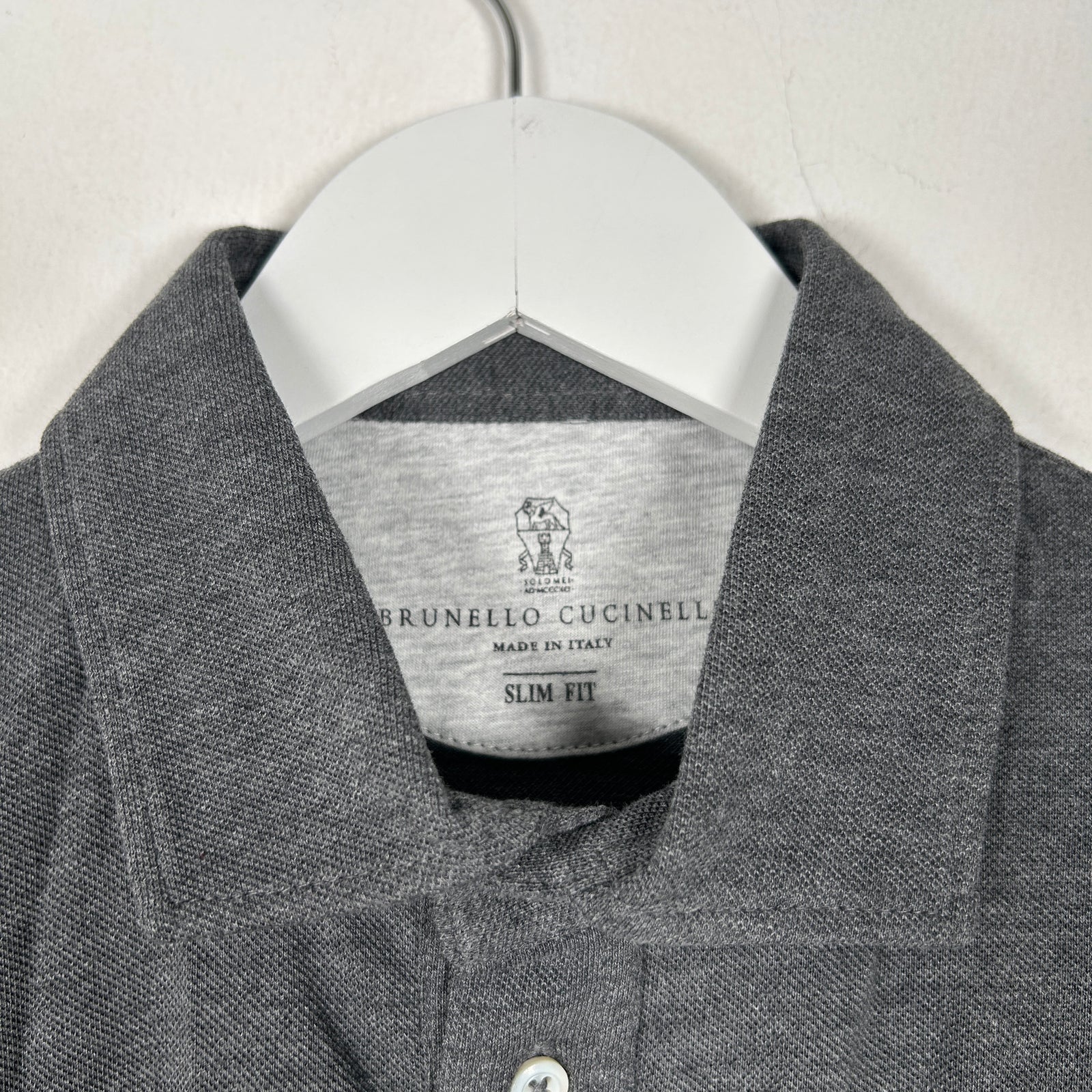 Brunello Cucinelli Slim Fit Charcoal Layered Polo Size S