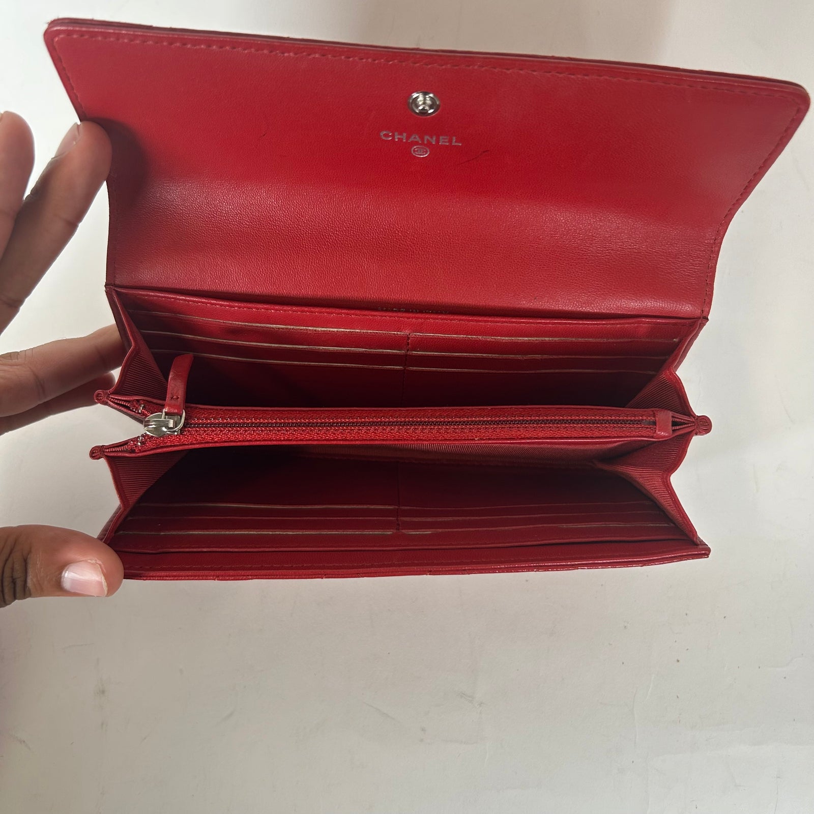 Chanel Red Quilted Lambskin Long Wallet