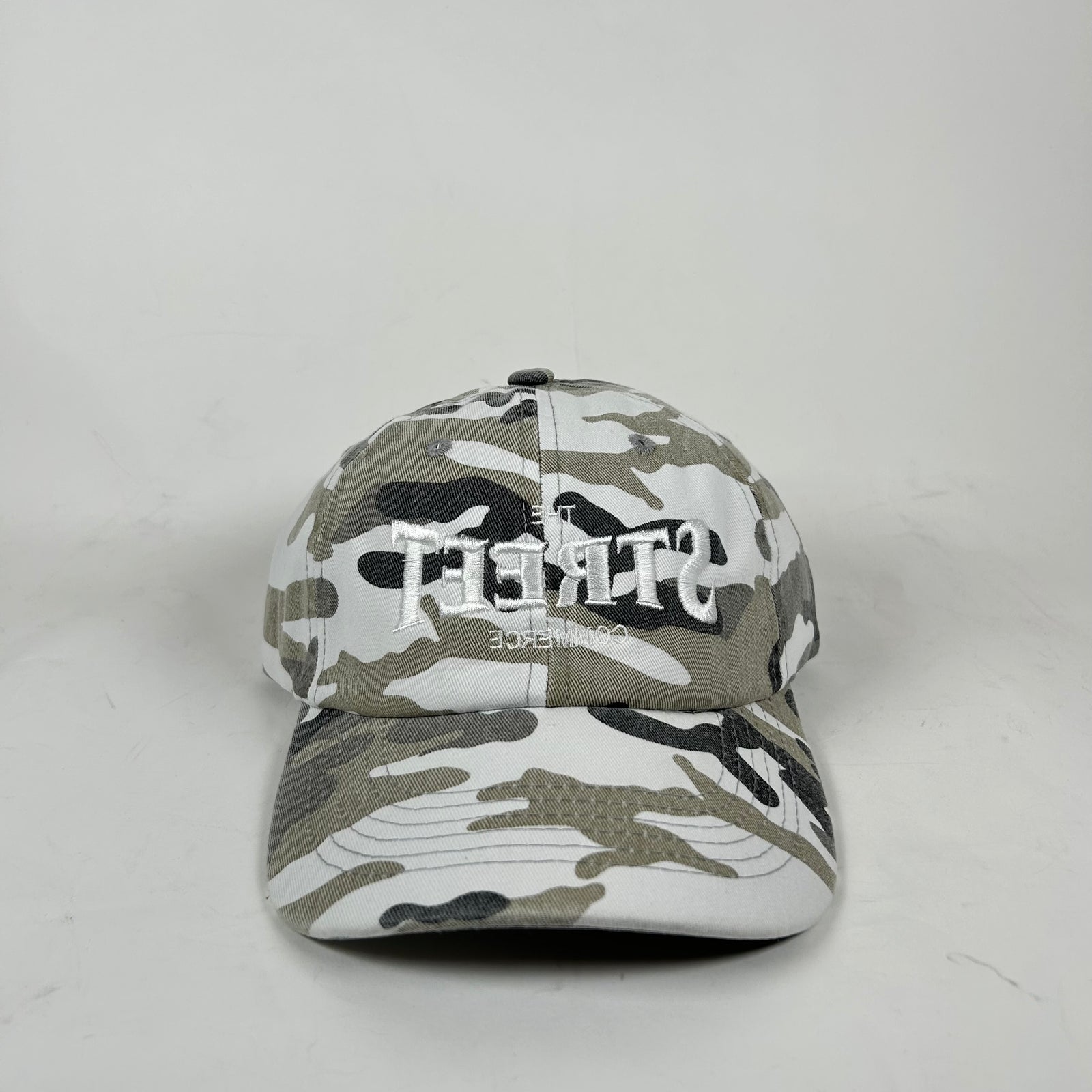 Street Commerce Snow Camo Mirrored Logo Distressed Cap