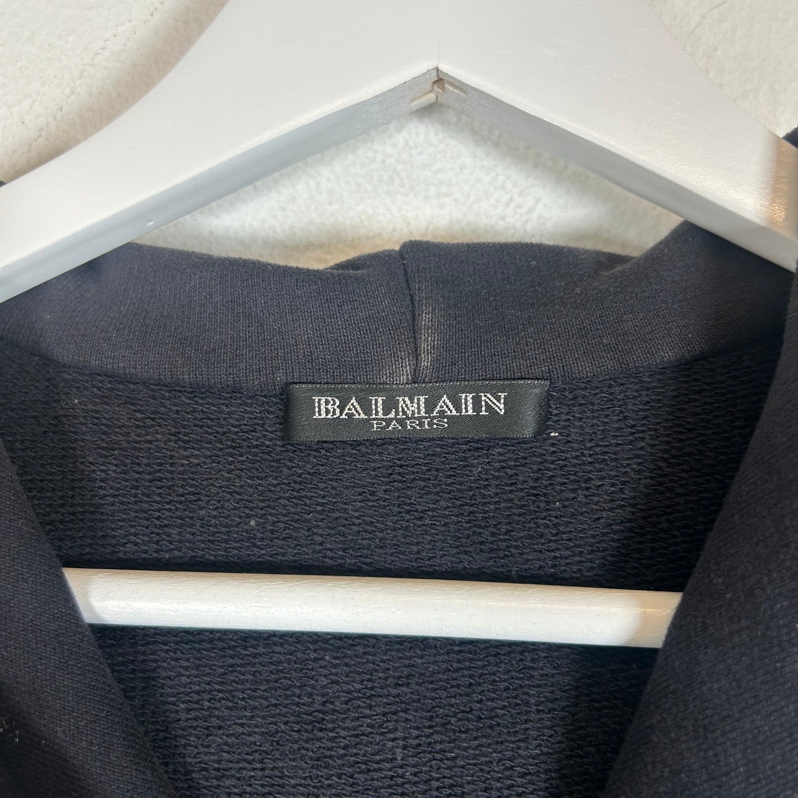 Balmain SS11 Black Sleeveless Crest Badge Hoodie Size L
