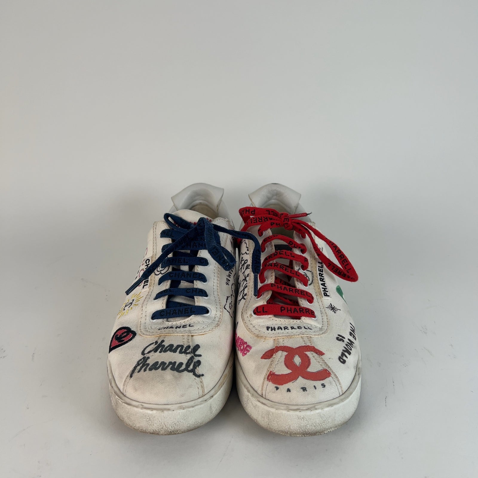 Chanel x Pharrel Williams Canvas Graffiti Multi Color Sneakers Size 44