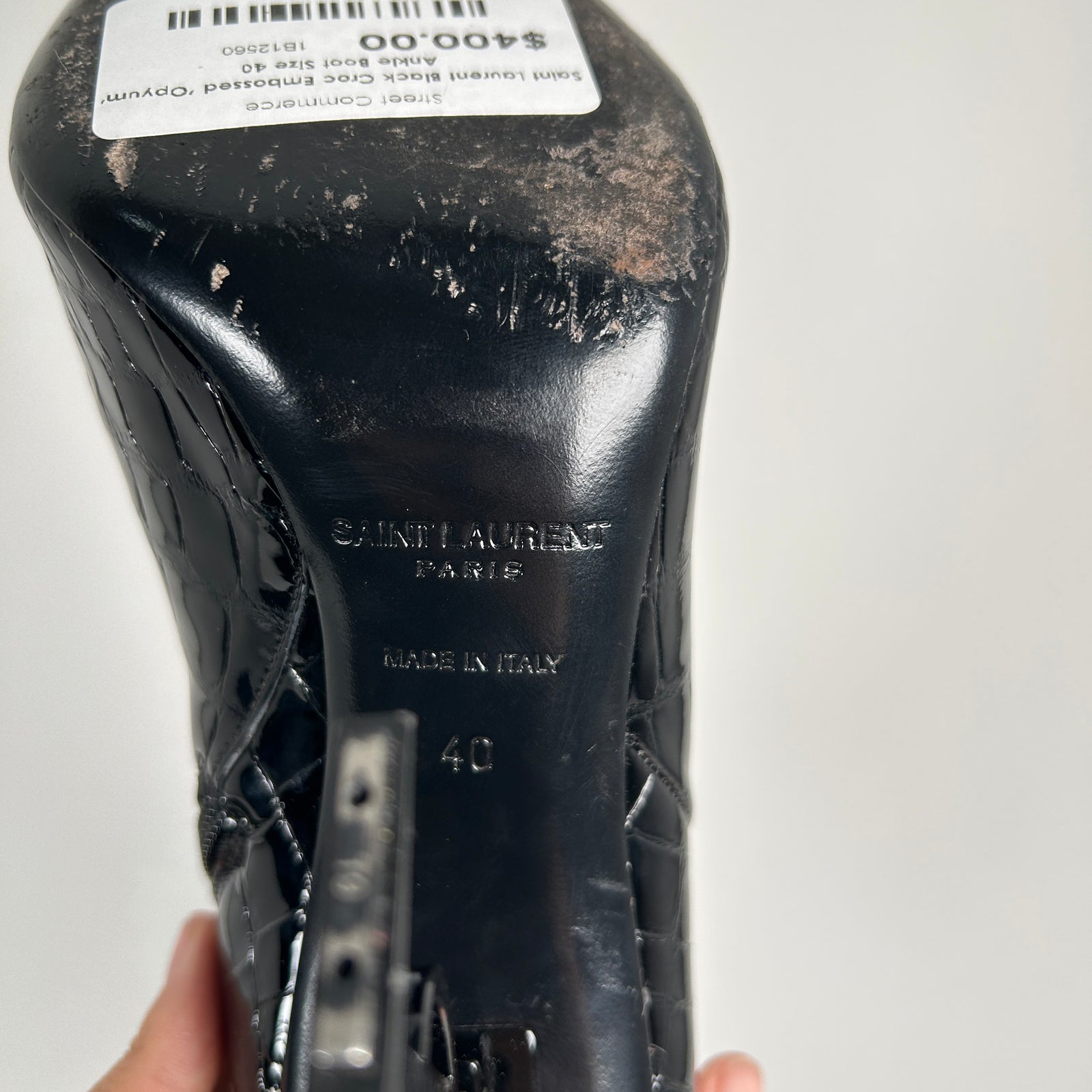 Saint Laurent Black Croc Embossed 'Opyum' Ankle Boot Size 40