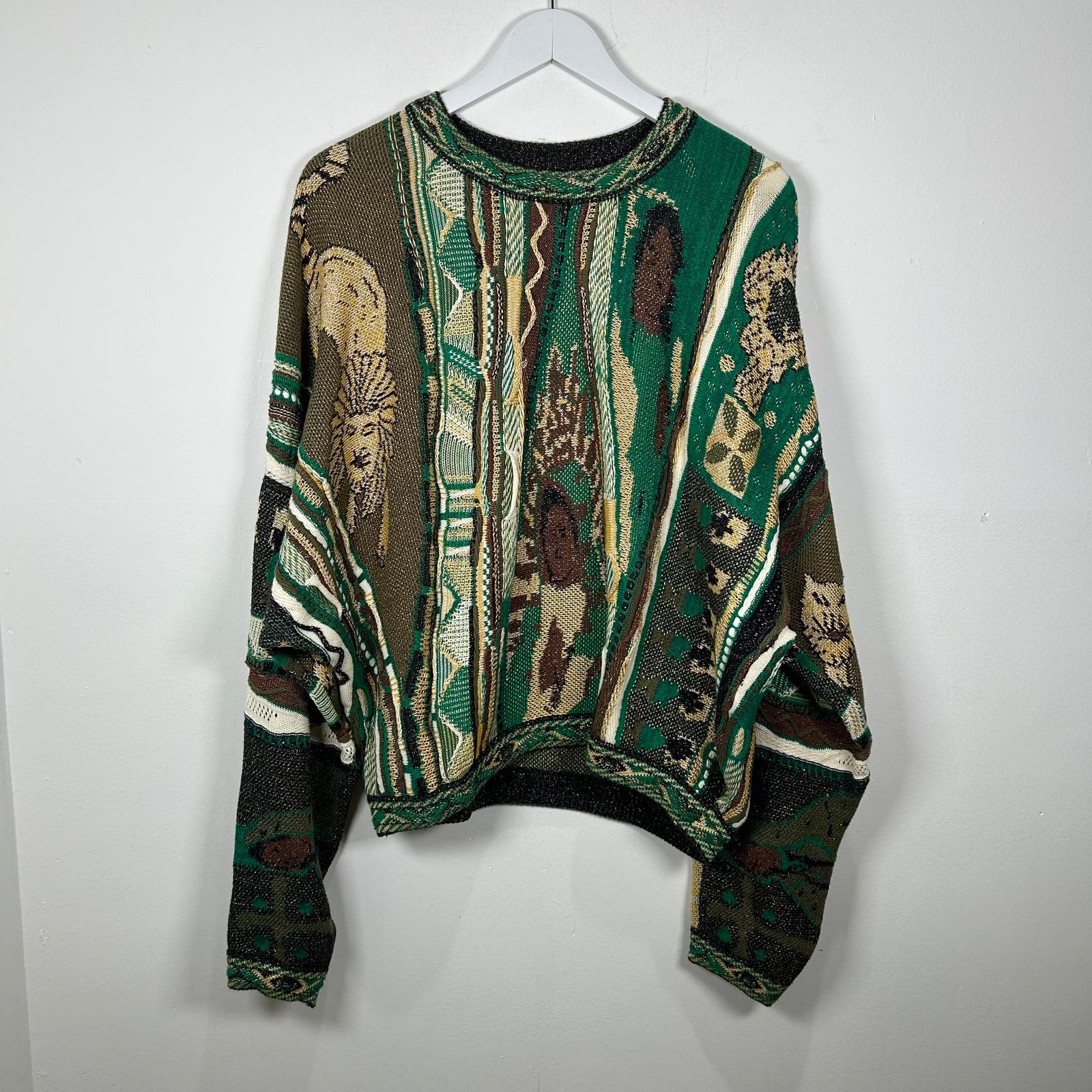 Kapital Green Ainu Gaudy Knit Coogi Sweater Size S