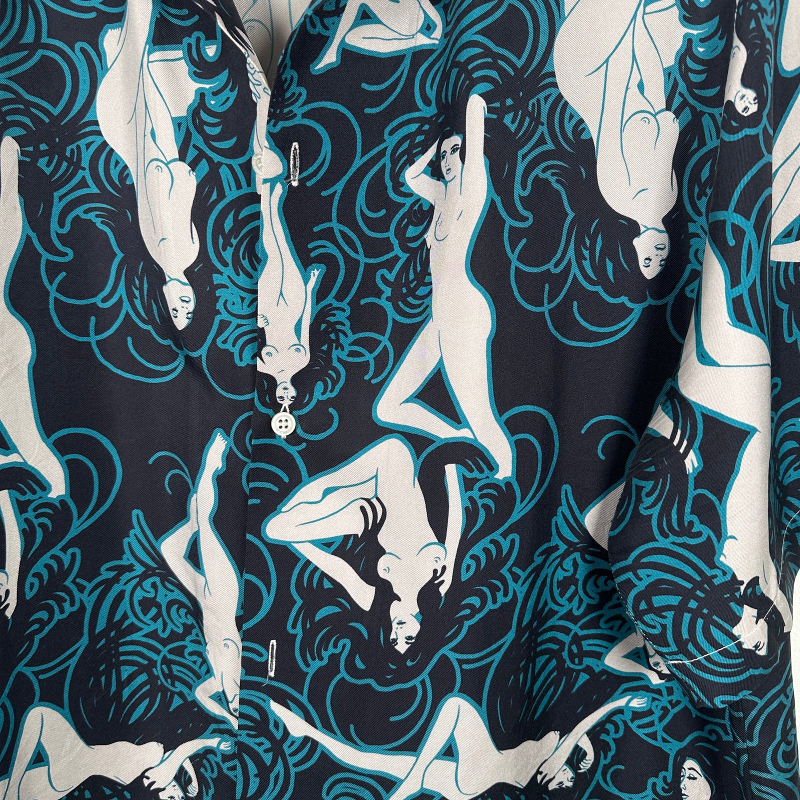 Amiri Lude Blue Silk Button Up Shirt Size L