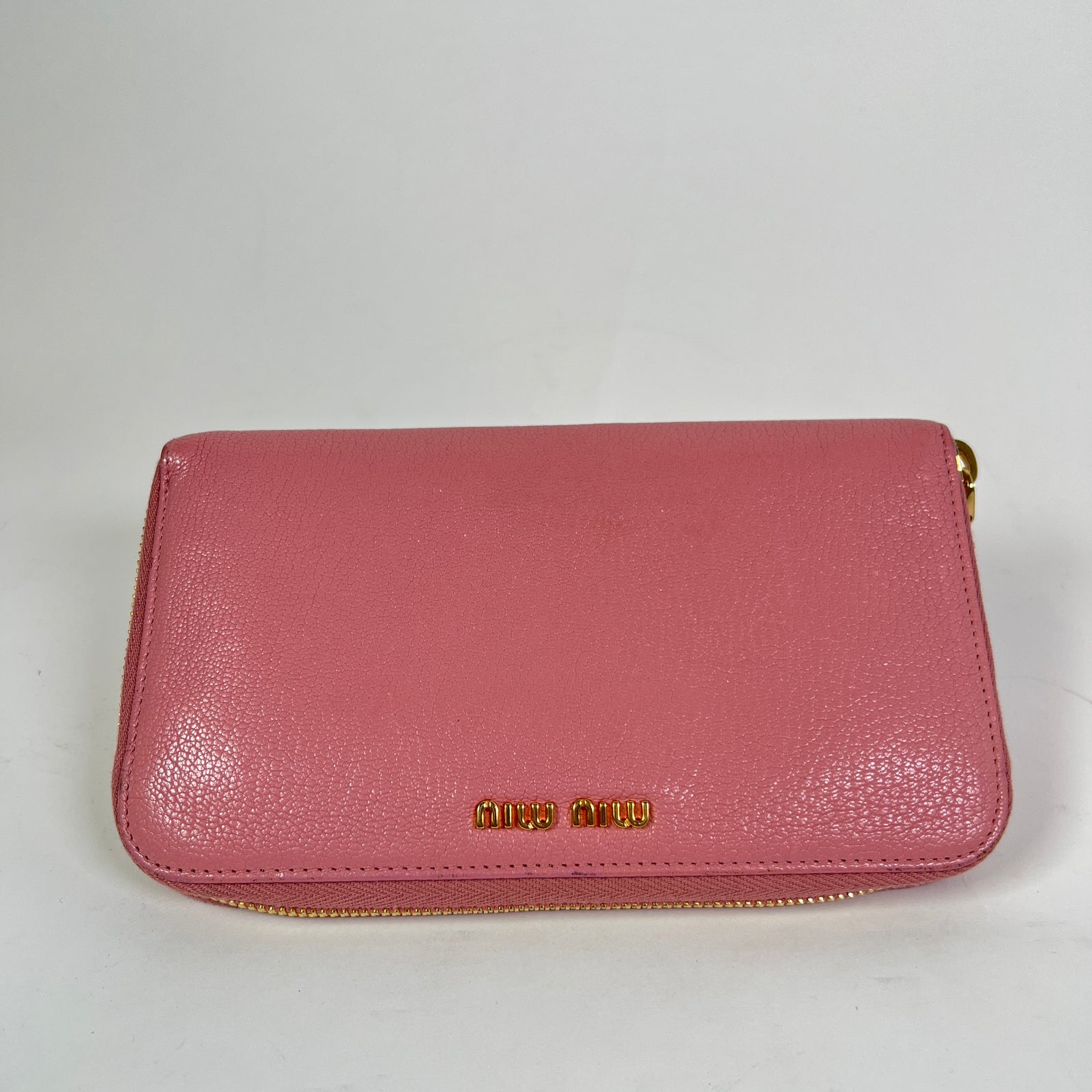 Miu Miu Pink Leather Zip Around Wallet
