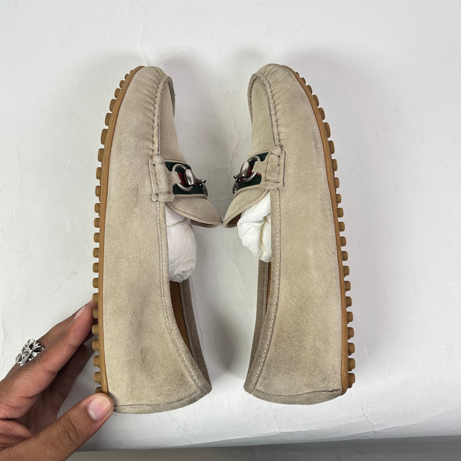 Gucci Beige Horsebit Suede Driving Loafers