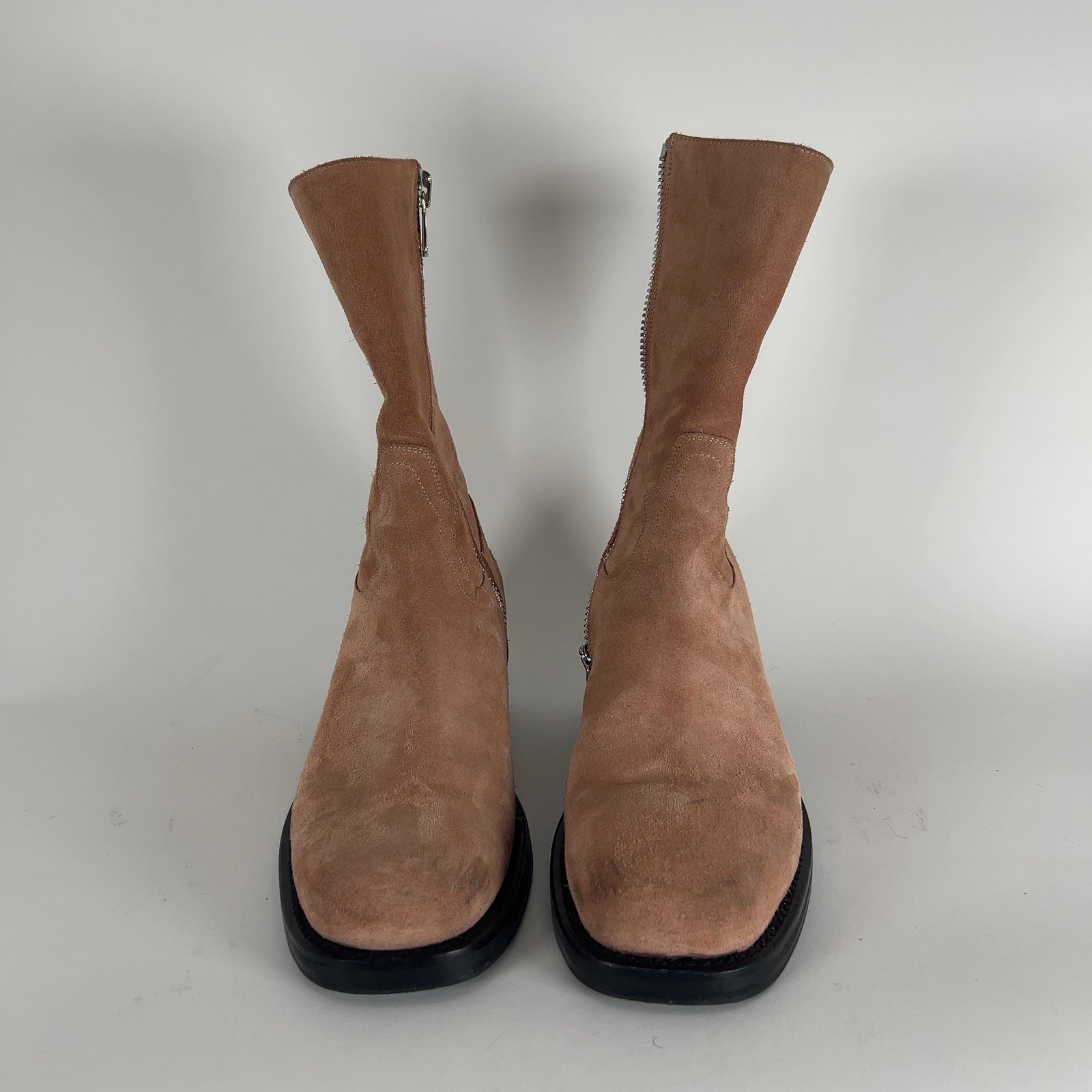 Dries Van Noten Western Blush Suede Zip Boots Size 10