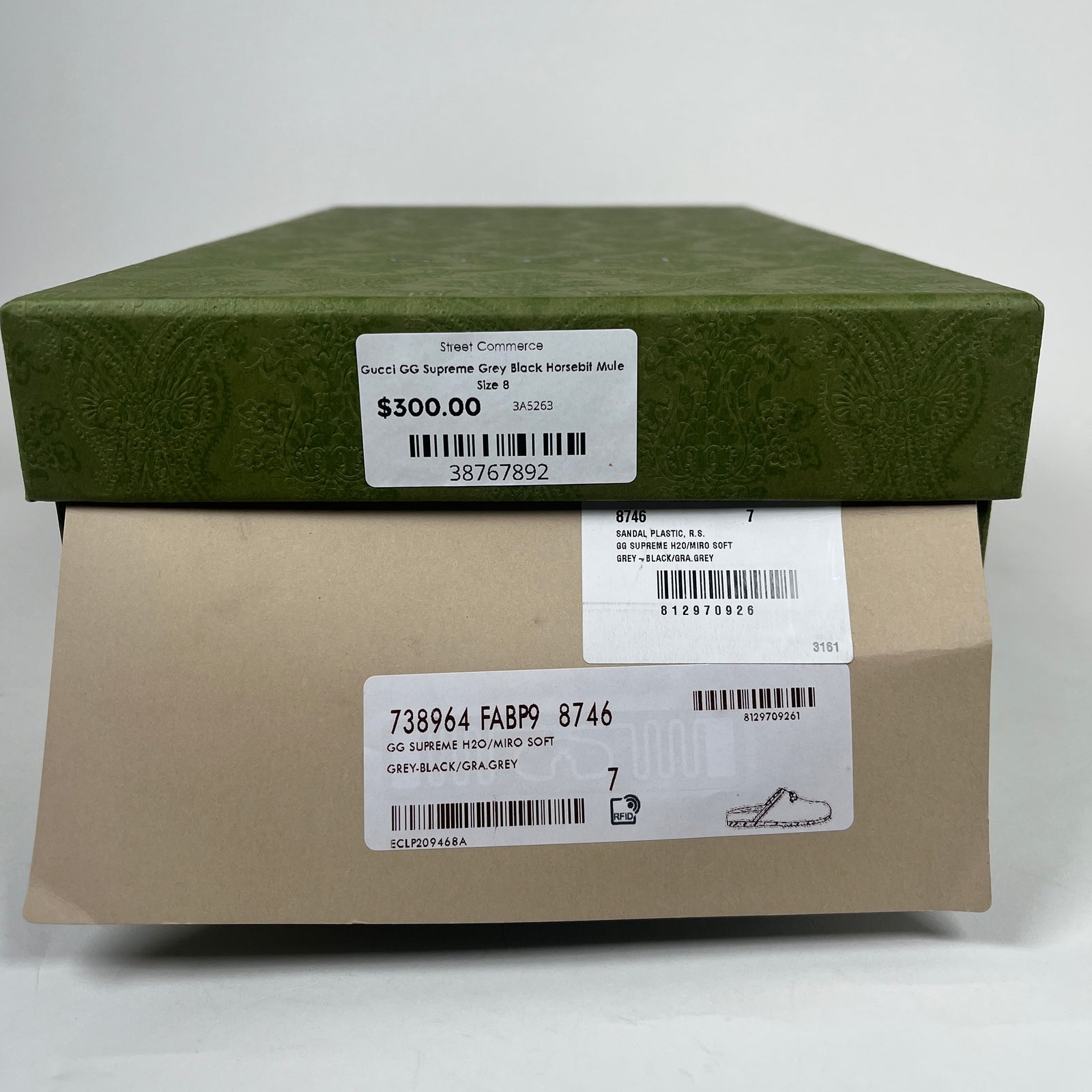 Gucci GG Supreme Grey Black Horsebit Mule Size 8