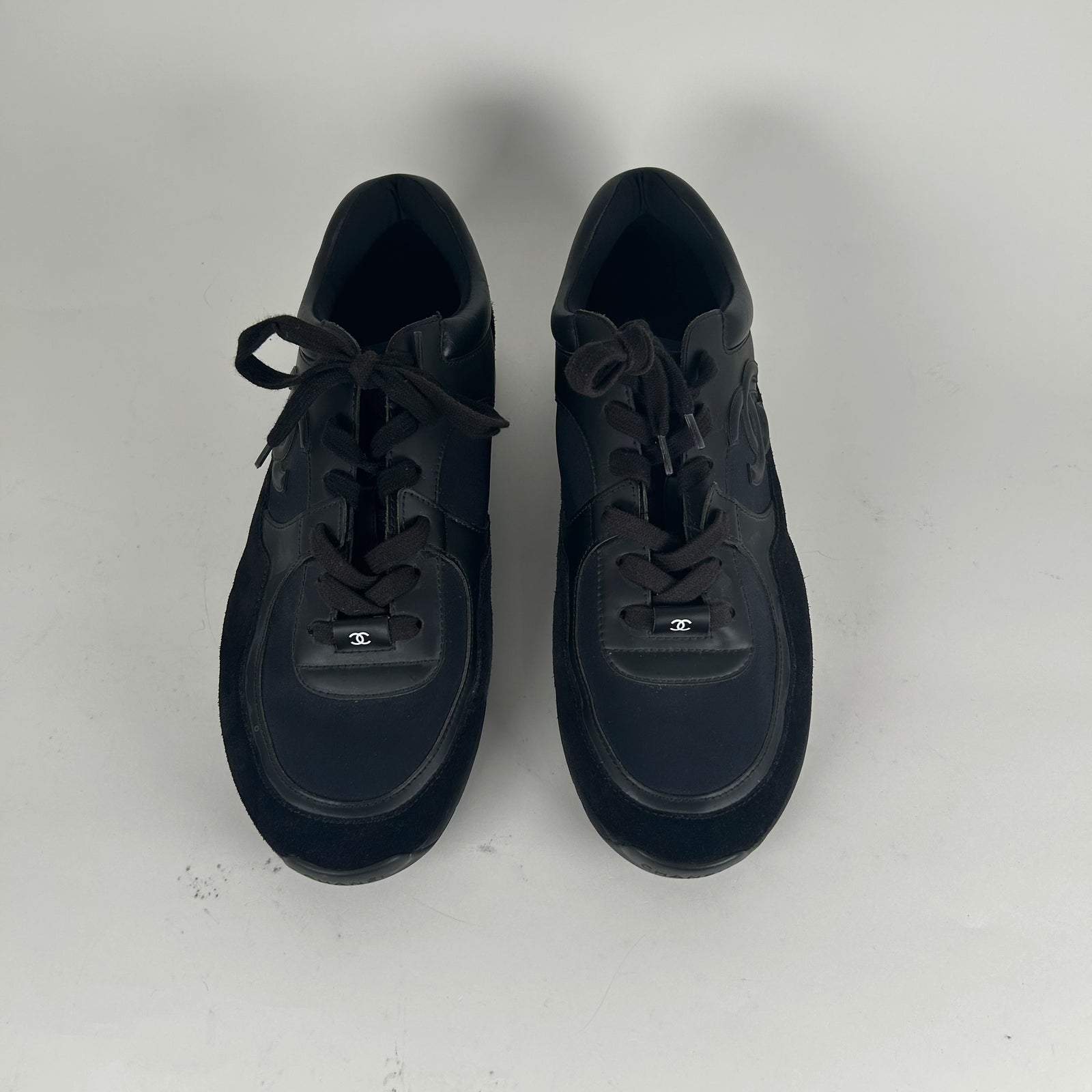 Chanel Triple Black Leather Trainers Size 11