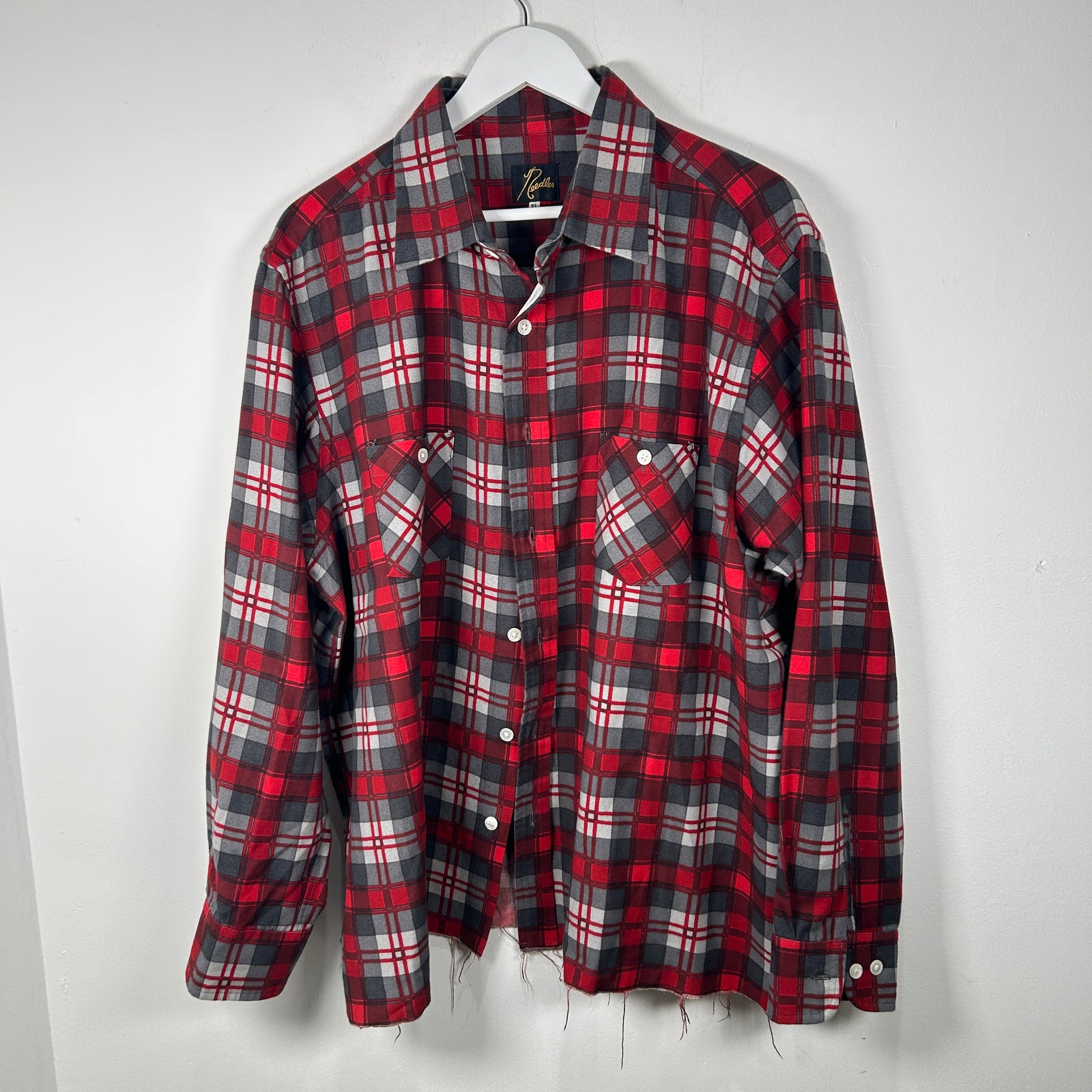 Needles Satin Lined Red Plaid Shirt Size XL