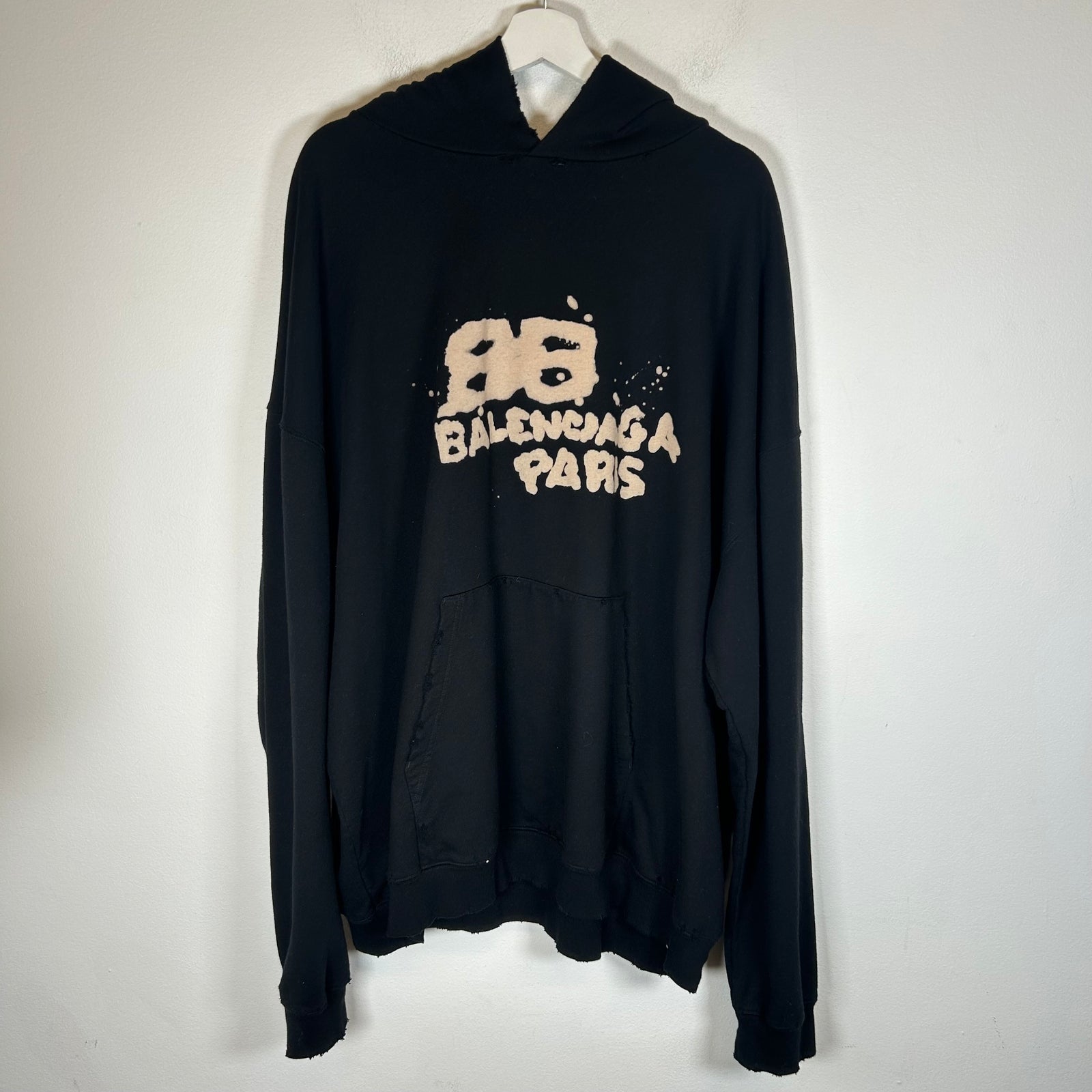 Balenciaga Black Hand Drawn Mud Logo Hoodie Size S