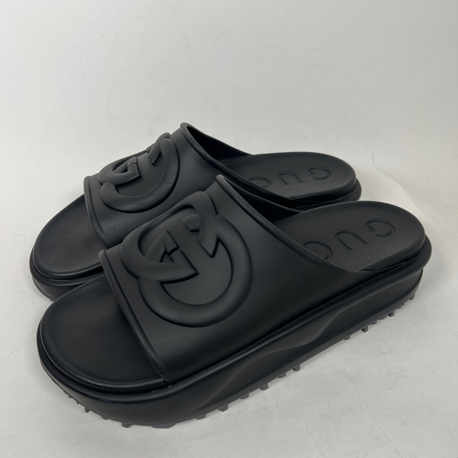 Gucci Black Interlocking G Platform Sandals Size GG 12