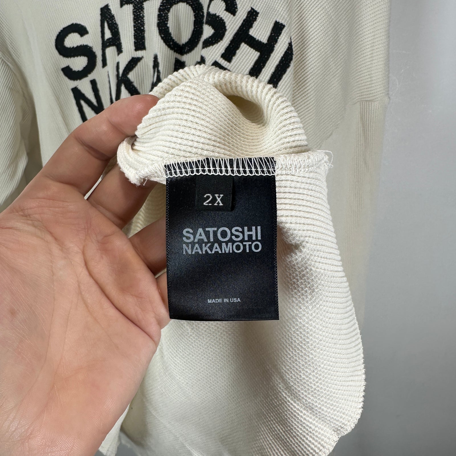 Satoshi Nakamoto Spell Out Logo White Thermal Longsleeve