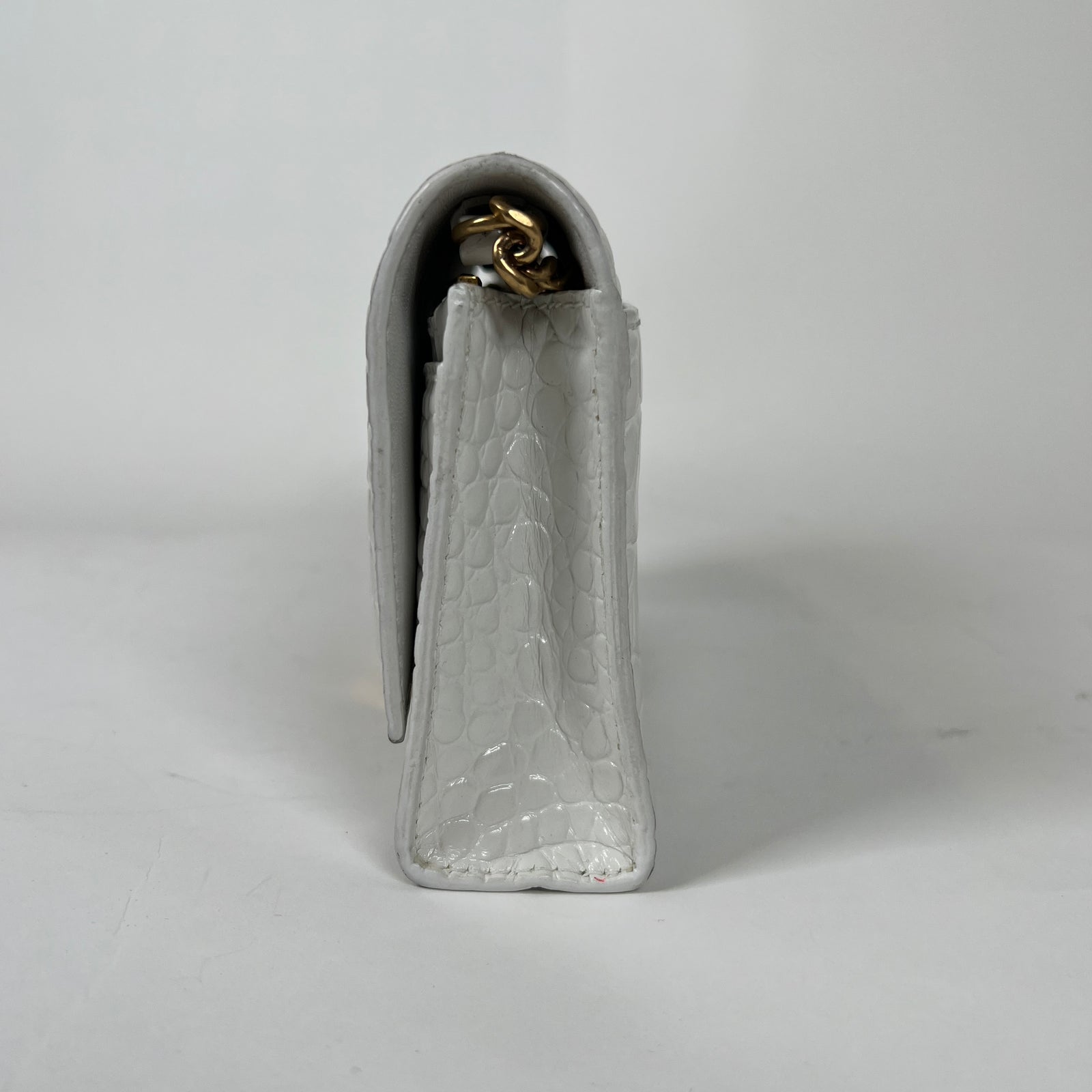 Balenciaga White XS Hourglass Croc Embossed Leather Bag