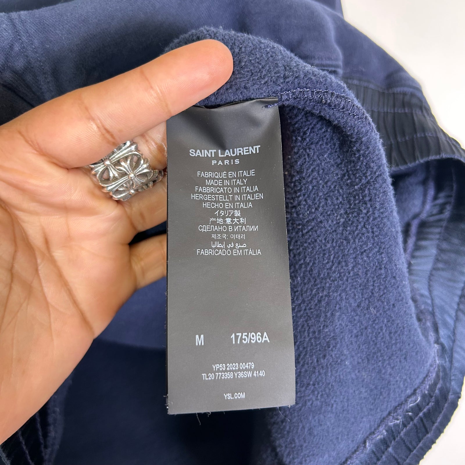 Saint Laurent Navy Logo Tapered Hoodie