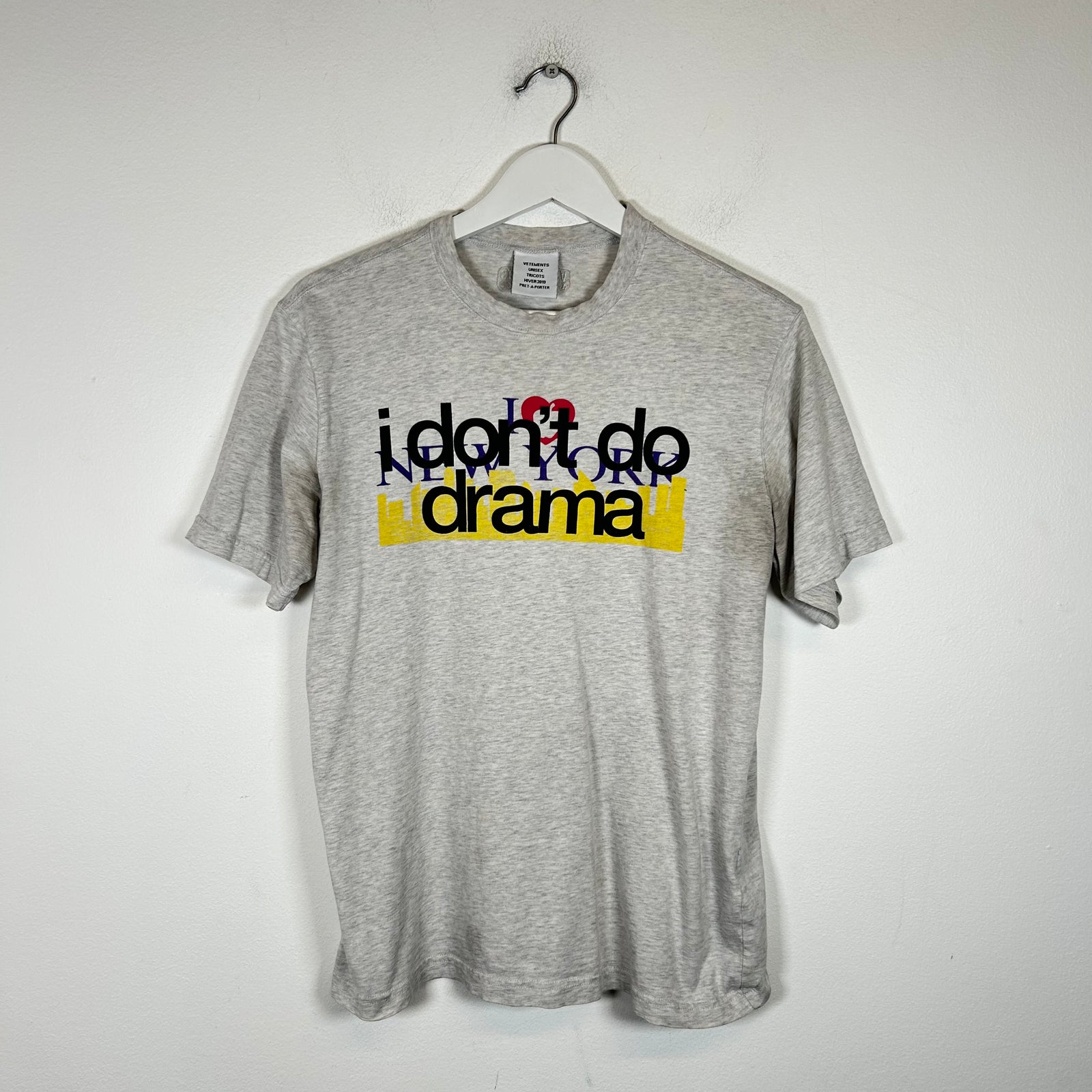 Vetements Grey AW19 'I Don't Do Drama' T-Shirt Size S