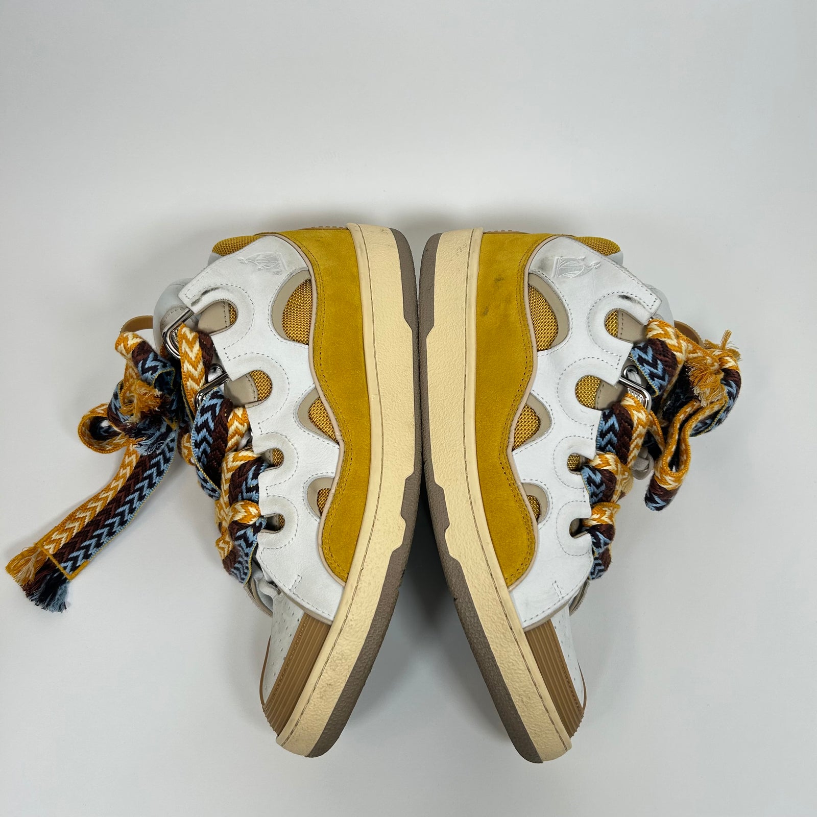 Lanvin White/Yellow Curb Sneakers Size 44
