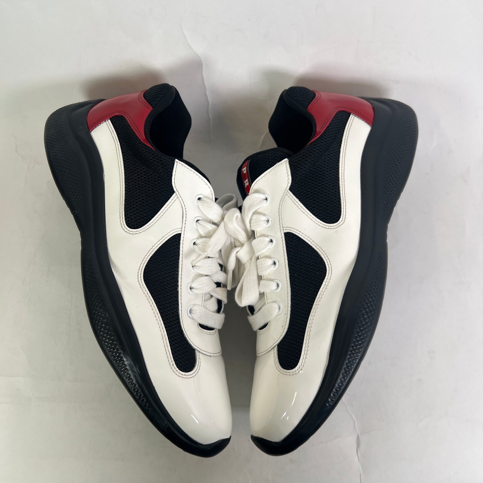 Prada White/Red Patent Leather America Cups