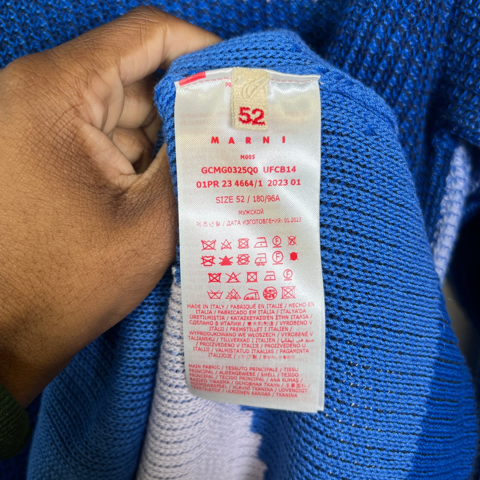 Marni Blue Jacquard Knit Hoodie Size L