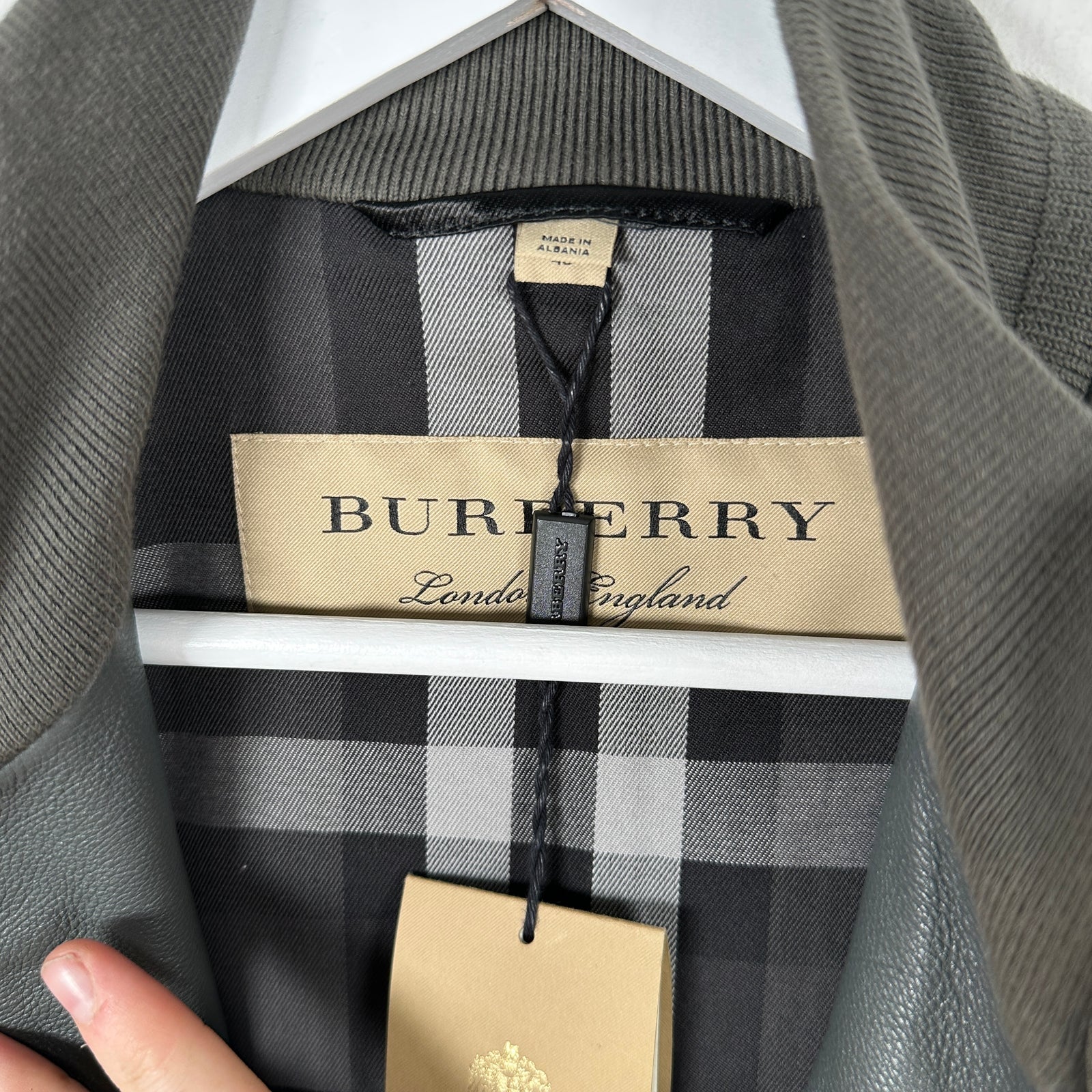 Burberry Dark Steel Leather Bomber Jacket Size 48