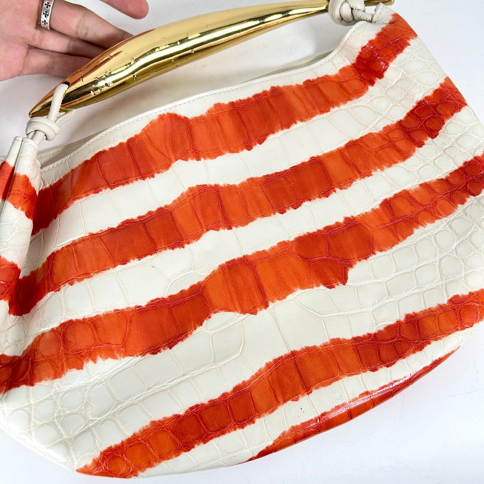 Bottega Veneta White/Orange Sardine Alligator Bag