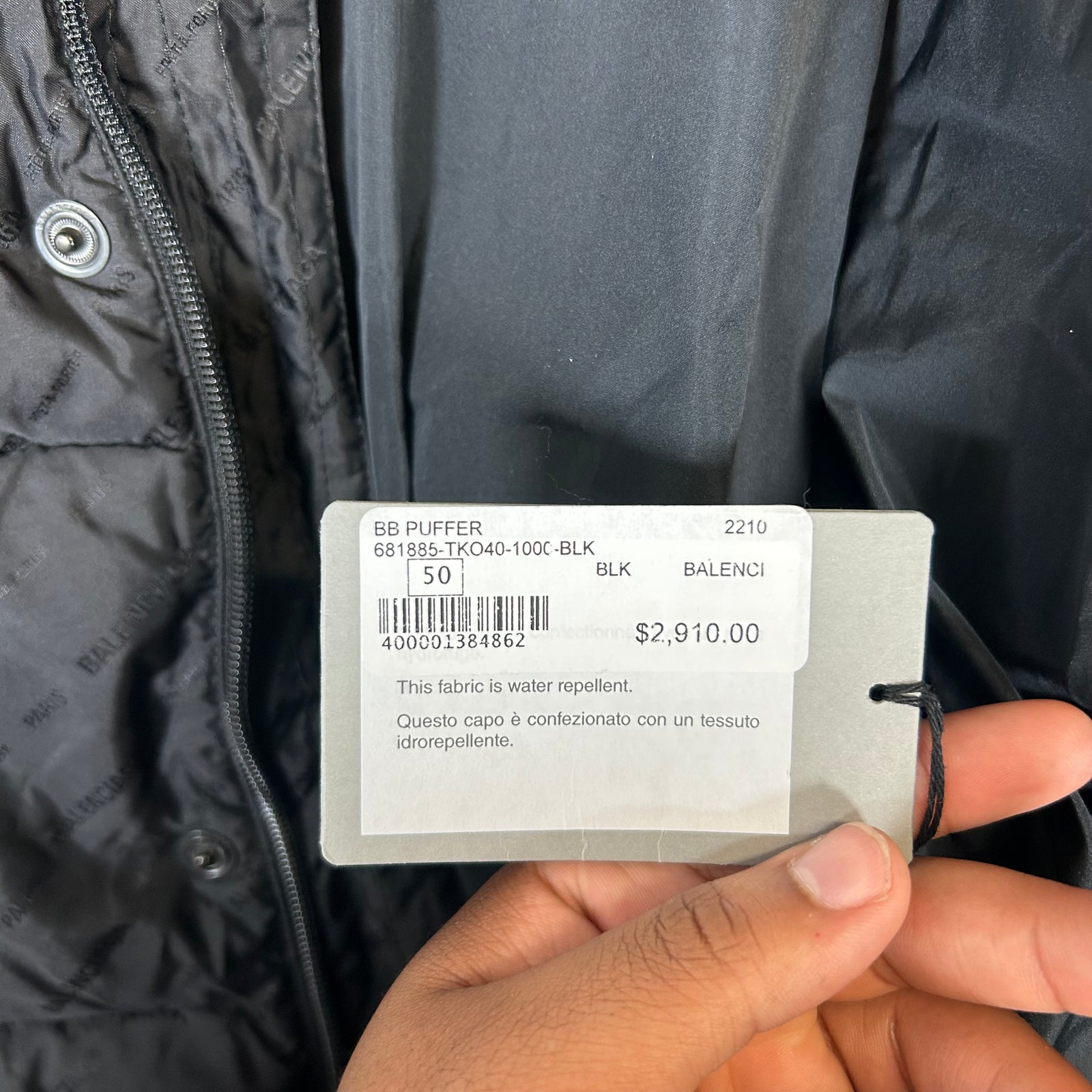 Balenciaga Black/Black All Over Logo Puffer Jacket Size 50