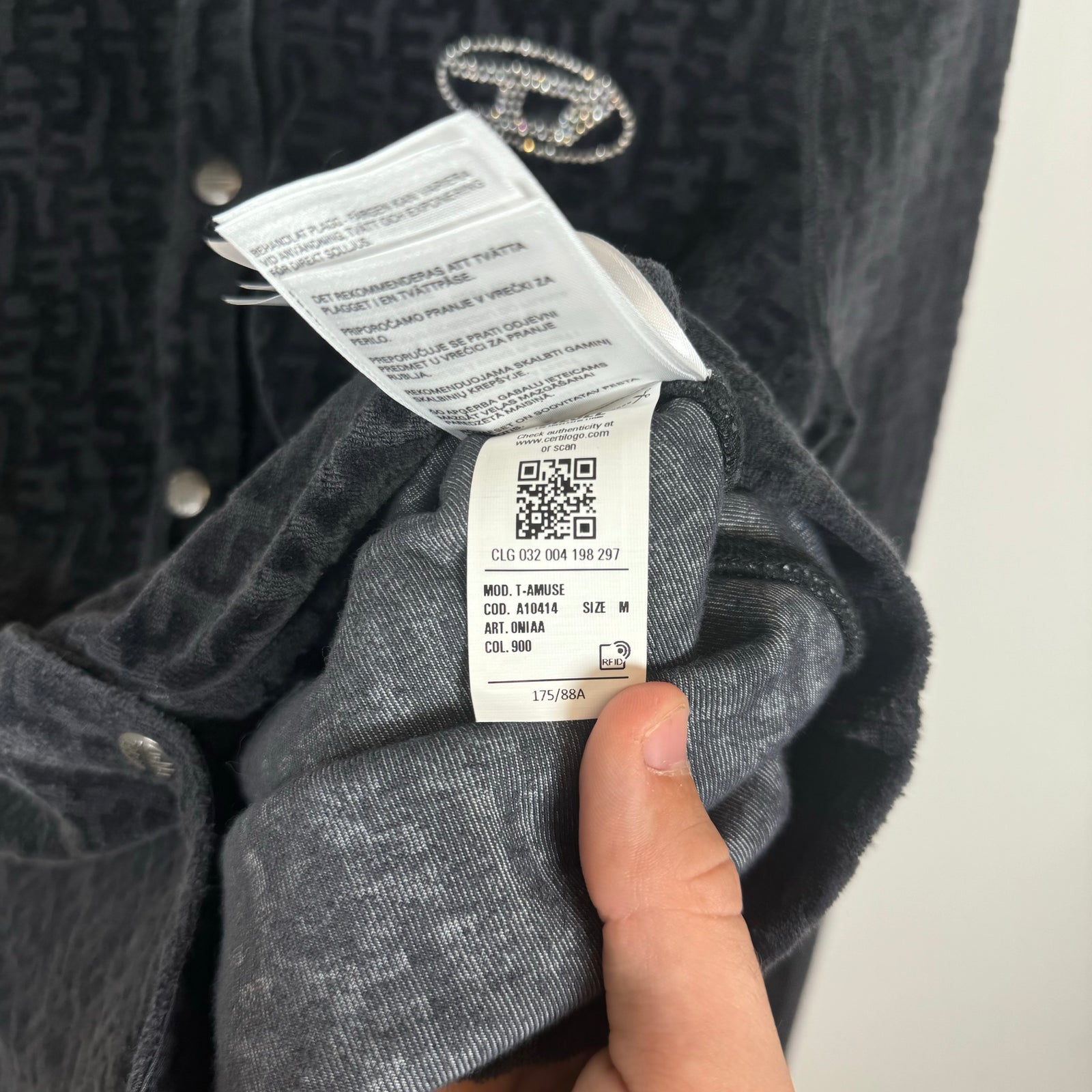 Diesel Black Monogram Pattern Chenille Shirt Size M