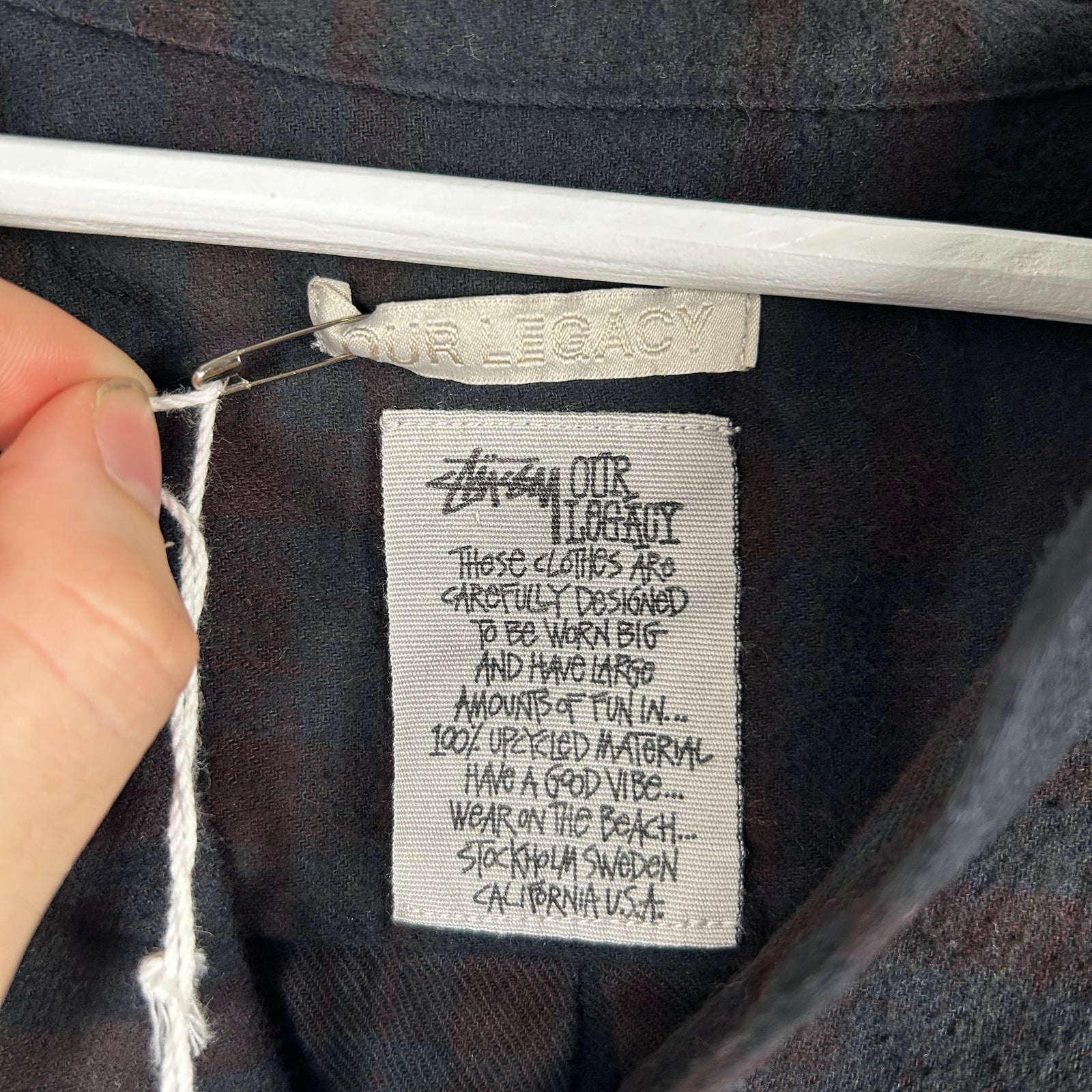Our Legacy x Stussy Navy 'Workshop' Plaid Flannel Size L