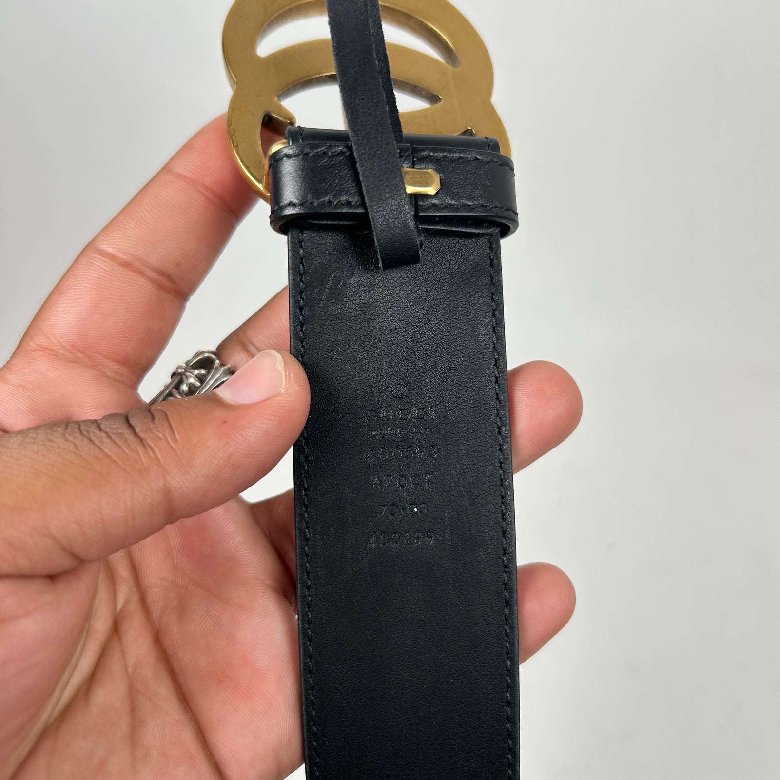 Gucci Black/Gold Large GG Belt Size 70