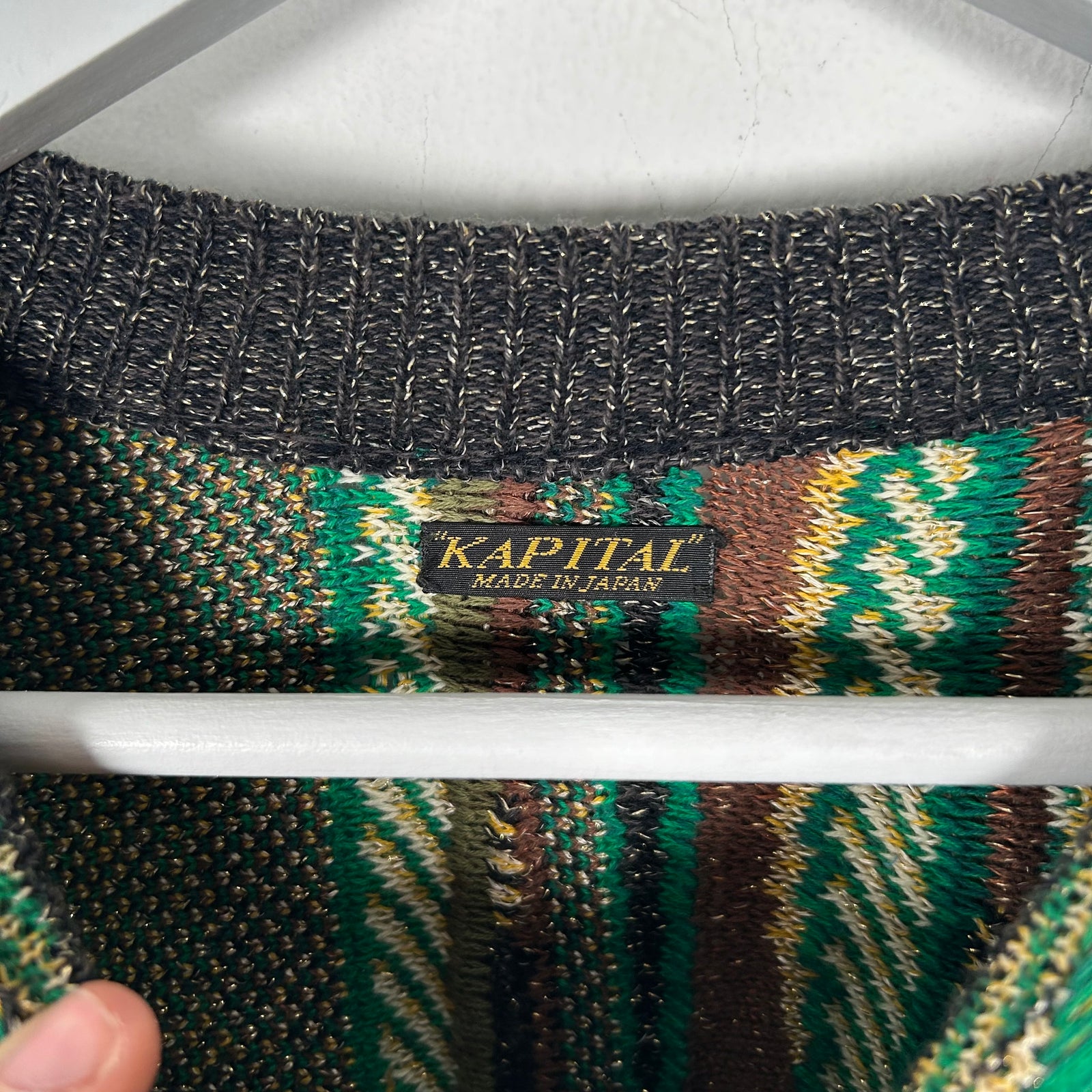 Kapital Green Ainu Gaudy Knit Coogi Sweater Size S
