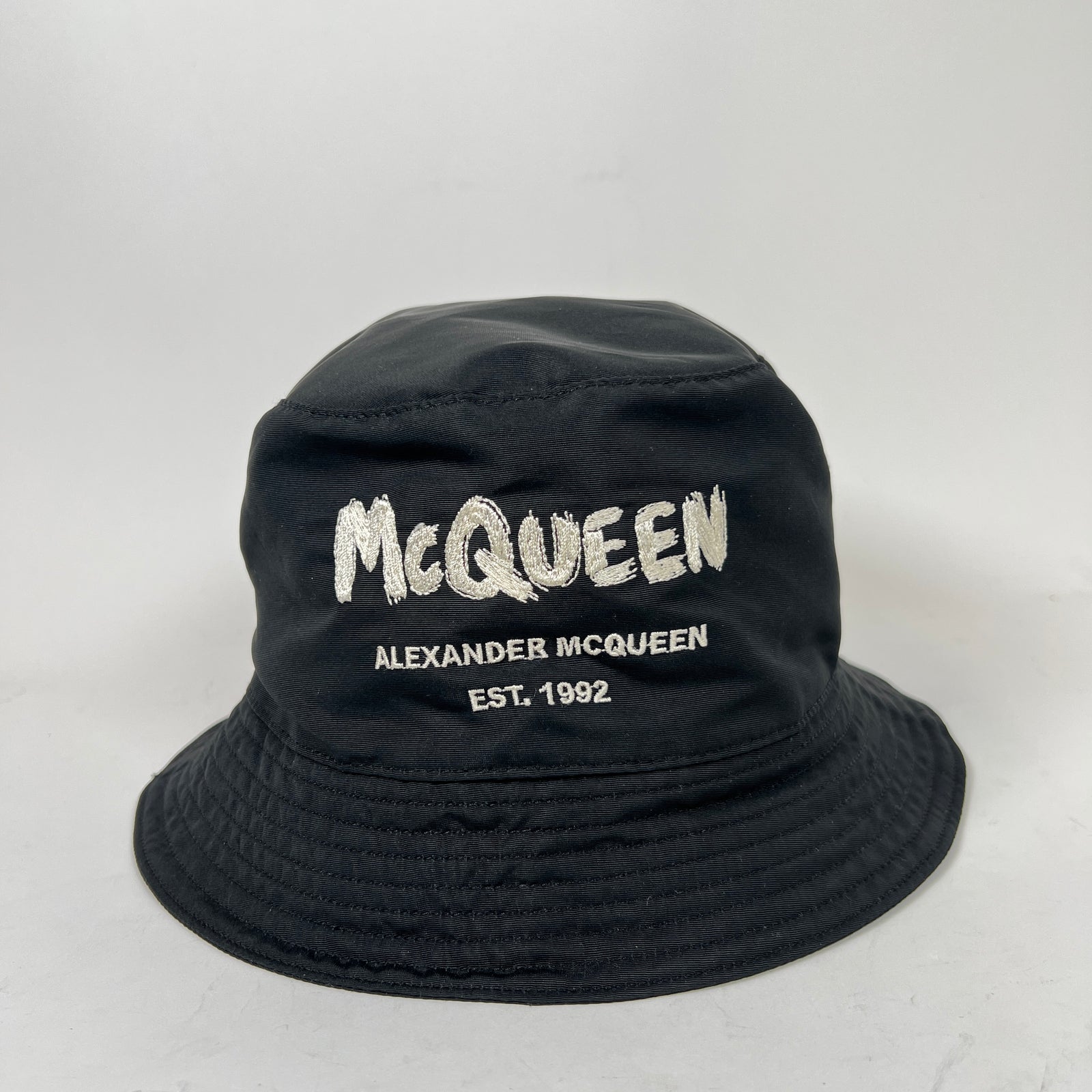 Alexander McQueen Black Logo Bucket Hat Size L