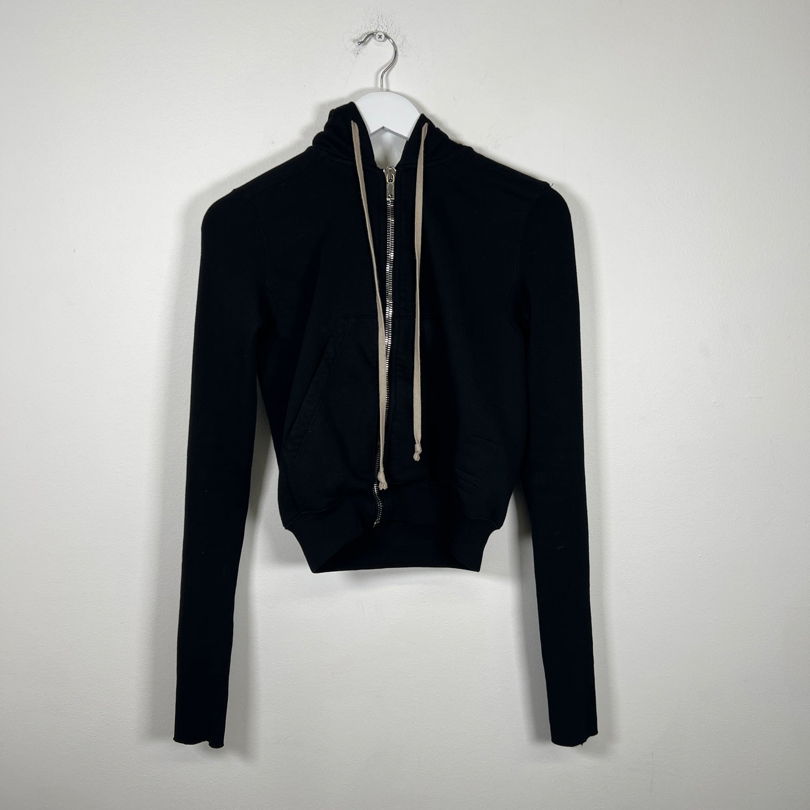 Rick Owens Black Cropped Hoodie Size M