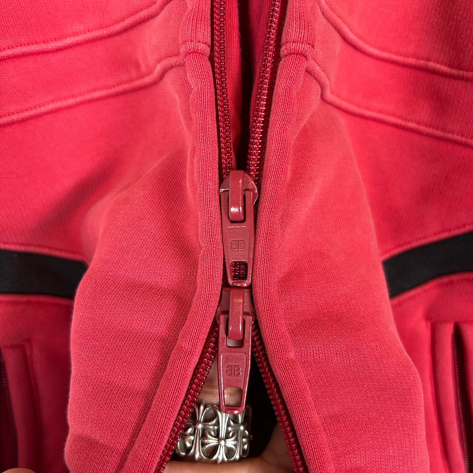 Balenciaga Red Unity Sports Icon Biker Panelled Zip-Up Hoodie Size 1