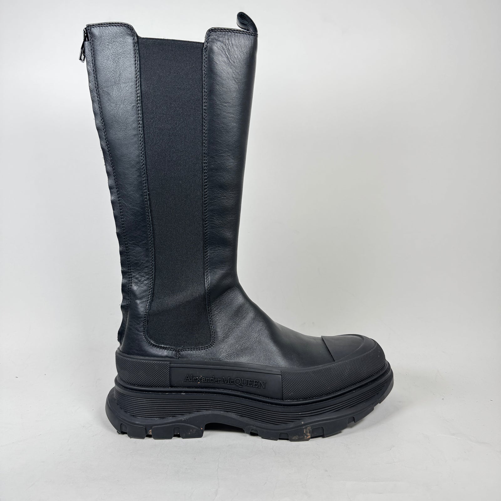 Alexander McQueen Black Knee High Tread Slick Boots Size 42