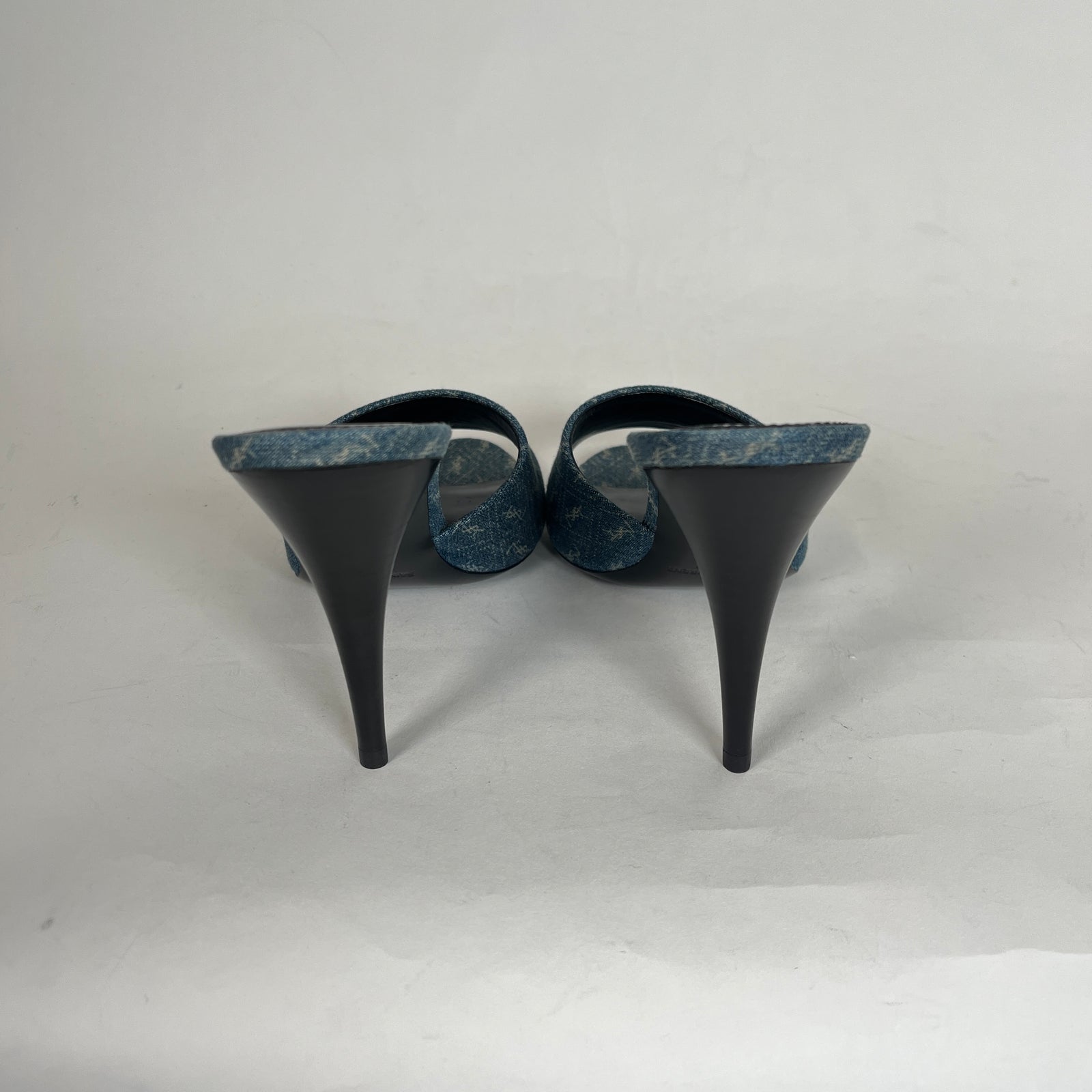 Saint Laurent La 16 Denim Logo Heels Size 37