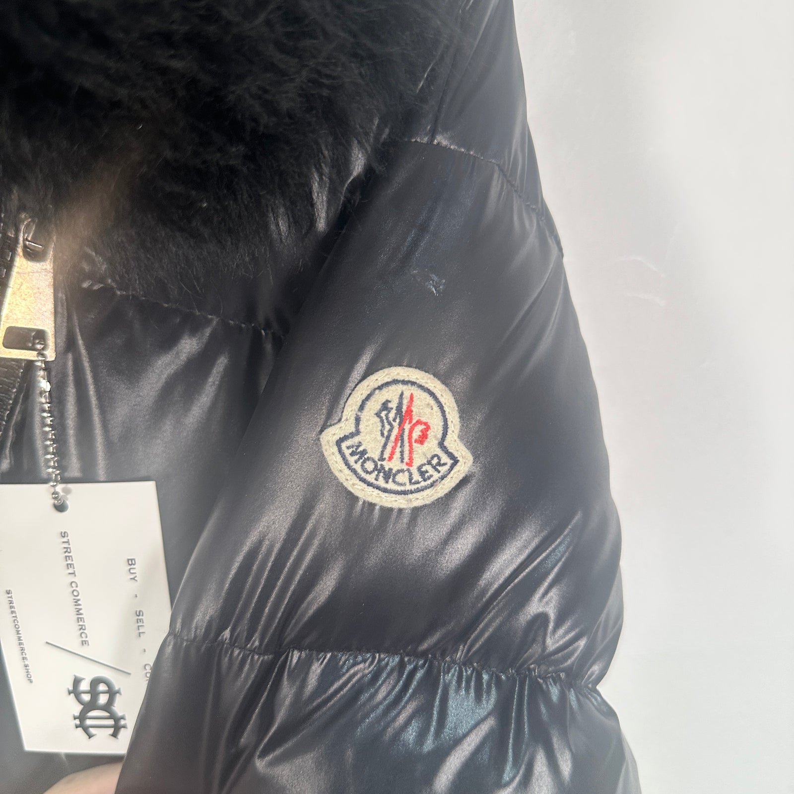 Moncler Foulque Sherling Trimmed Quilted Patent Shell Down Jacket Size 3
