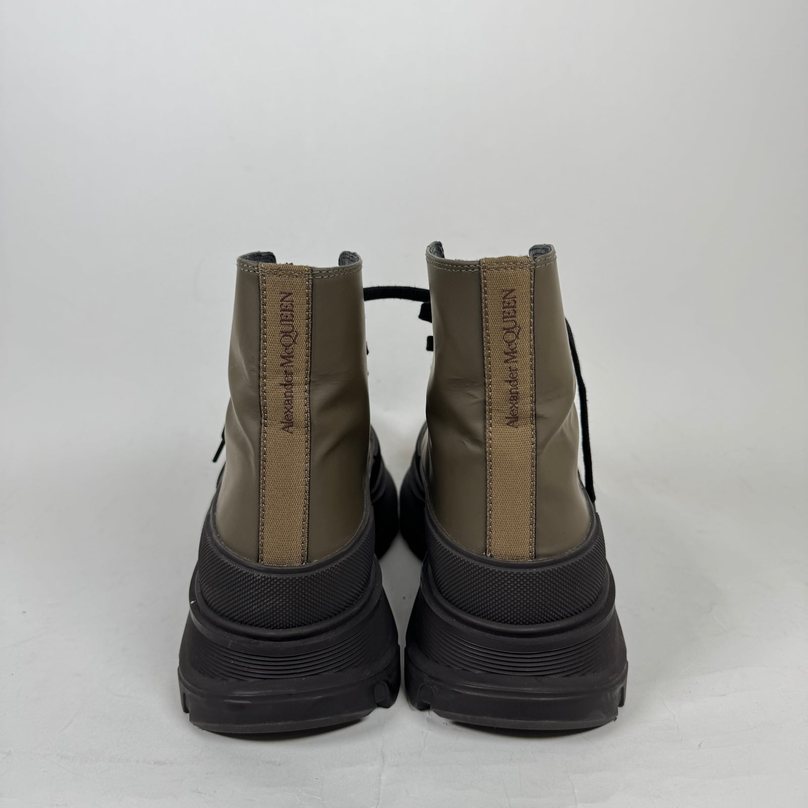 Alexander McQueen Olive Tread Slick Boots Size 42